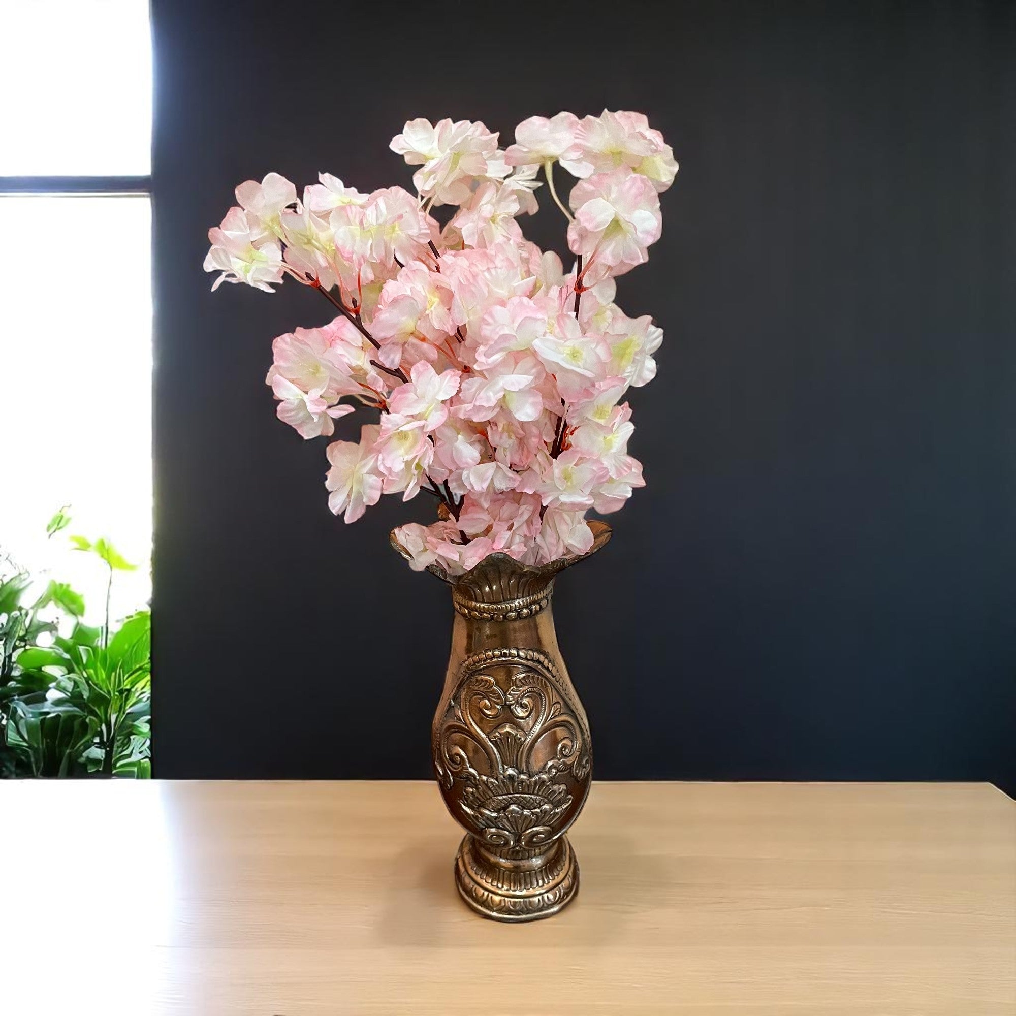 Artificial Flower Cherry Blossom Bouquets | Faux Flowers Bunch - for Table Vase, Pot, Home Decor, Living Room, Side Table Centerpiece - 21 Inch - Apkamart #Style_Design 1