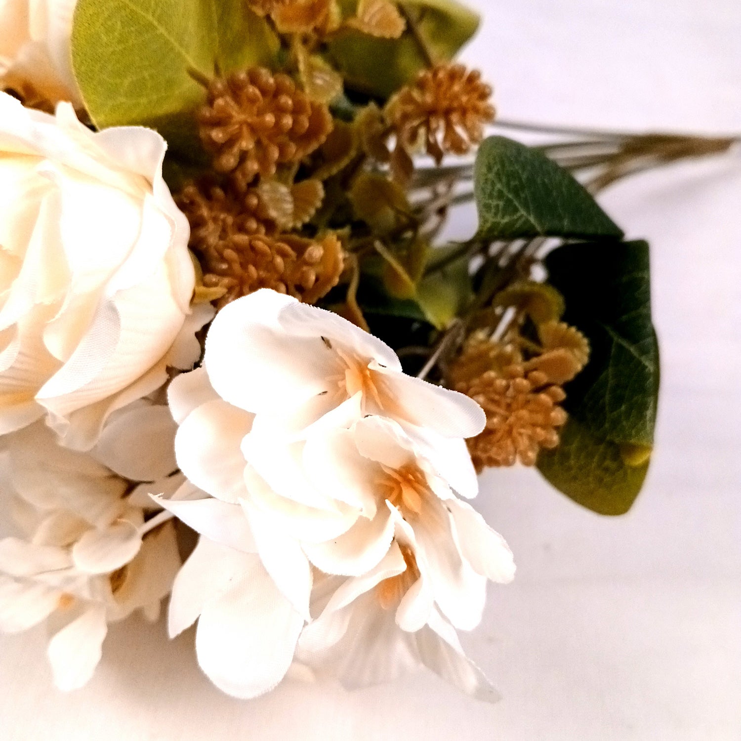 Artificial Flowers | Faux Flowers Rose Bunch - for Home Decor, Living Room, Office, Centerpiece - 15 Inch - Apkamart #Colour_White