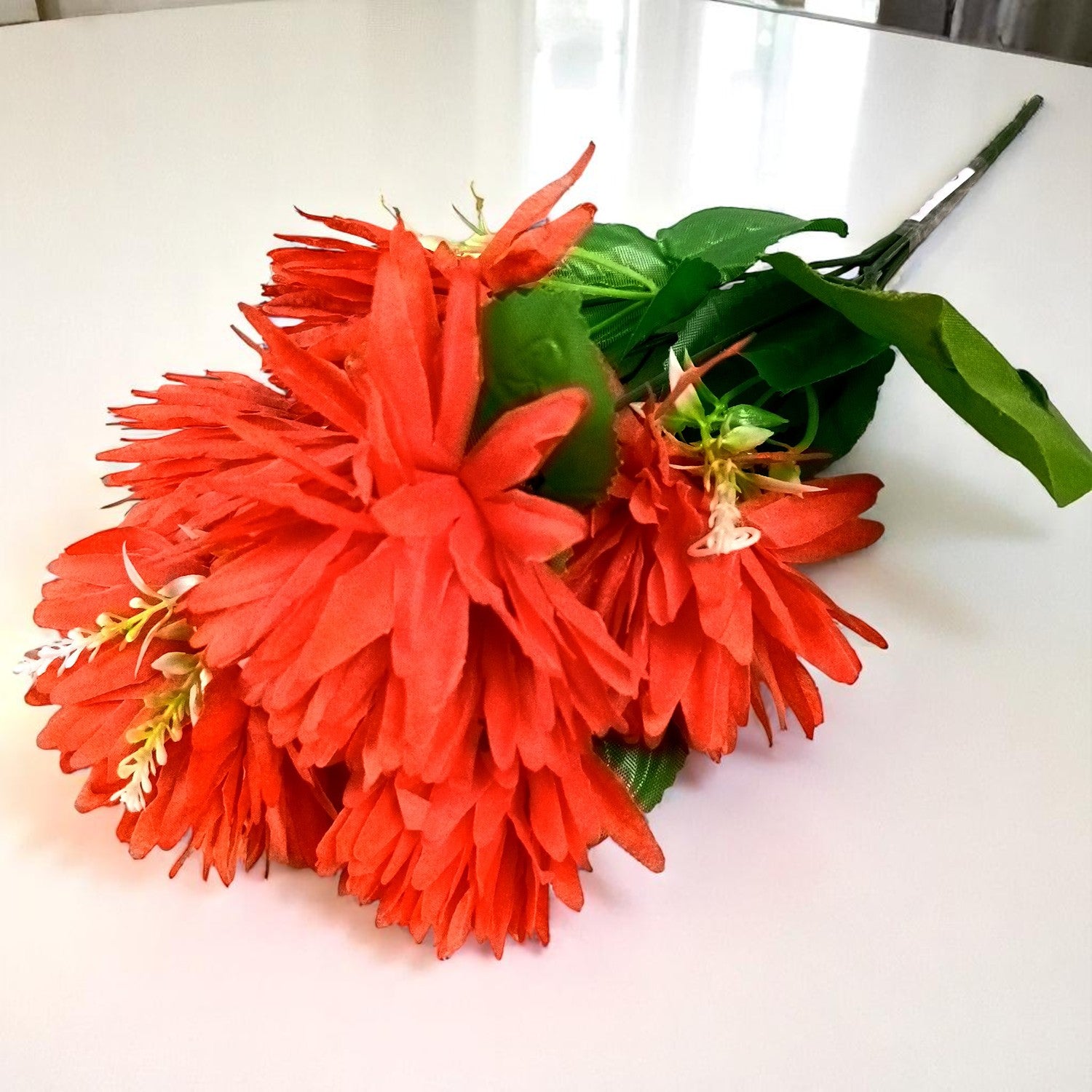 Artificial Flowers Dahlia Bunches for Vase Pot | Faux Flowers Stick - for Home Decor, Living Room, Wedding & Party Decoration  (Vase Not Included) - 15 Inch - Apkamart #Colour_Red