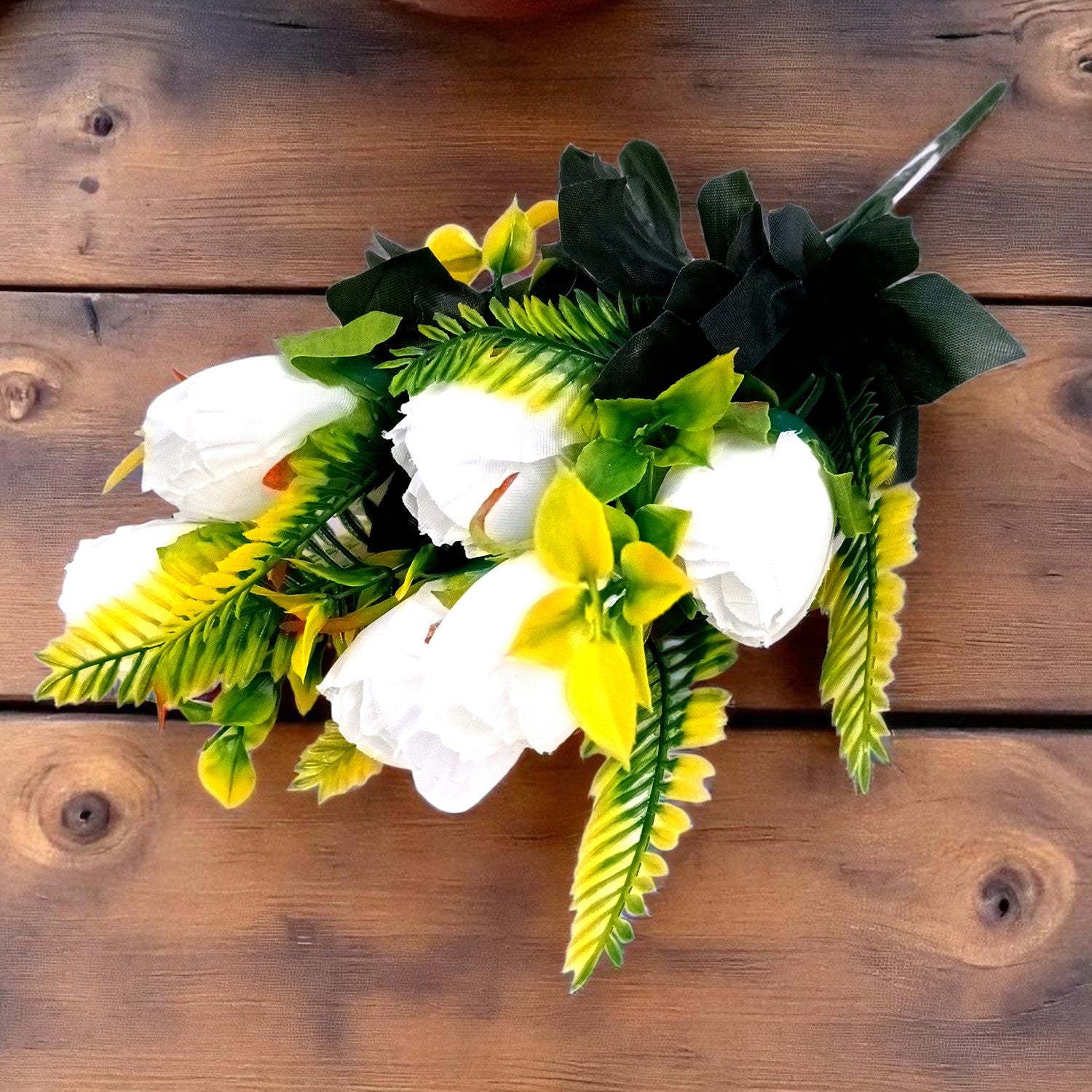 Artificial Flowers Rose Bunches for Vase Pot | Faux Flowers Stem - for Home Decor, Living Room, Office, Wedding & Party Decoration (Vase Not Included) - 14 Inch - Apkamart #Colour_White