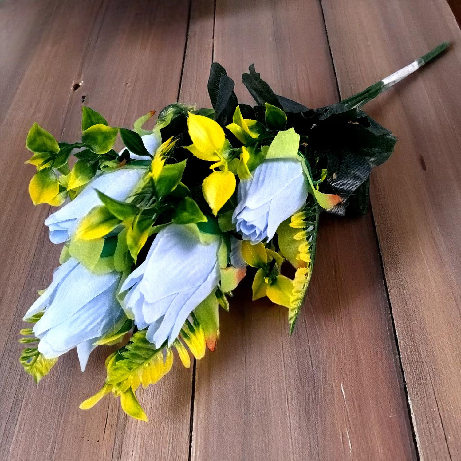 Artificial Flowers Rose Bunches for Vase Pot | Faux Flowers Stem - for Home Decor, Living Room, Office, Wedding & Party Decoration (Vase Not Included) - 14 Inch - Apkamart #Colour_Blue