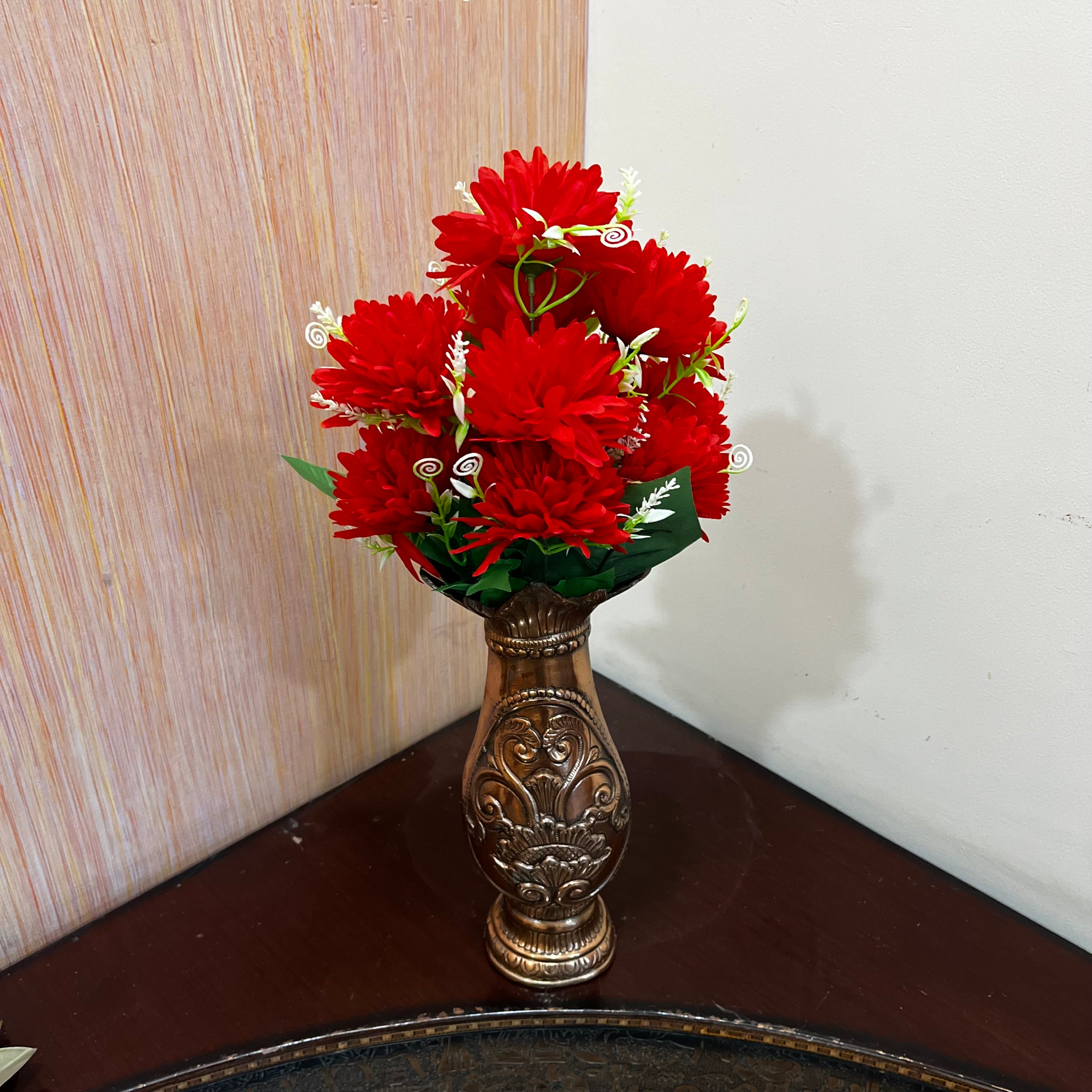 Artificial Flower Dahlia | Fake Flowers Bunch Dahalia - For Vase, Pot, Home, Bedroom, Balcony, Office Corner, Living Room - 18 Inch - Apkamart #Colour_Red