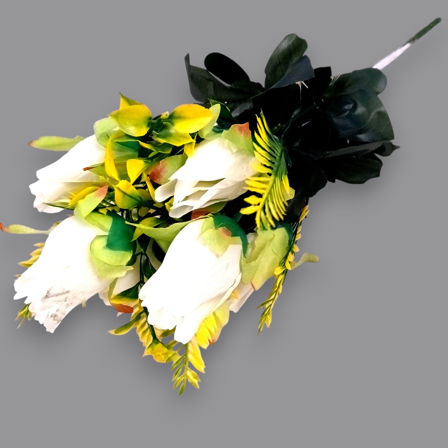 Artificial Flowers Rose Bunches for Vase Pot | Faux Flowers Stem - for Home Decor, Living Room, Office, Wedding & Party Decoration (Vase Not Included) - 14 Inch - Apkamart #Colour_White