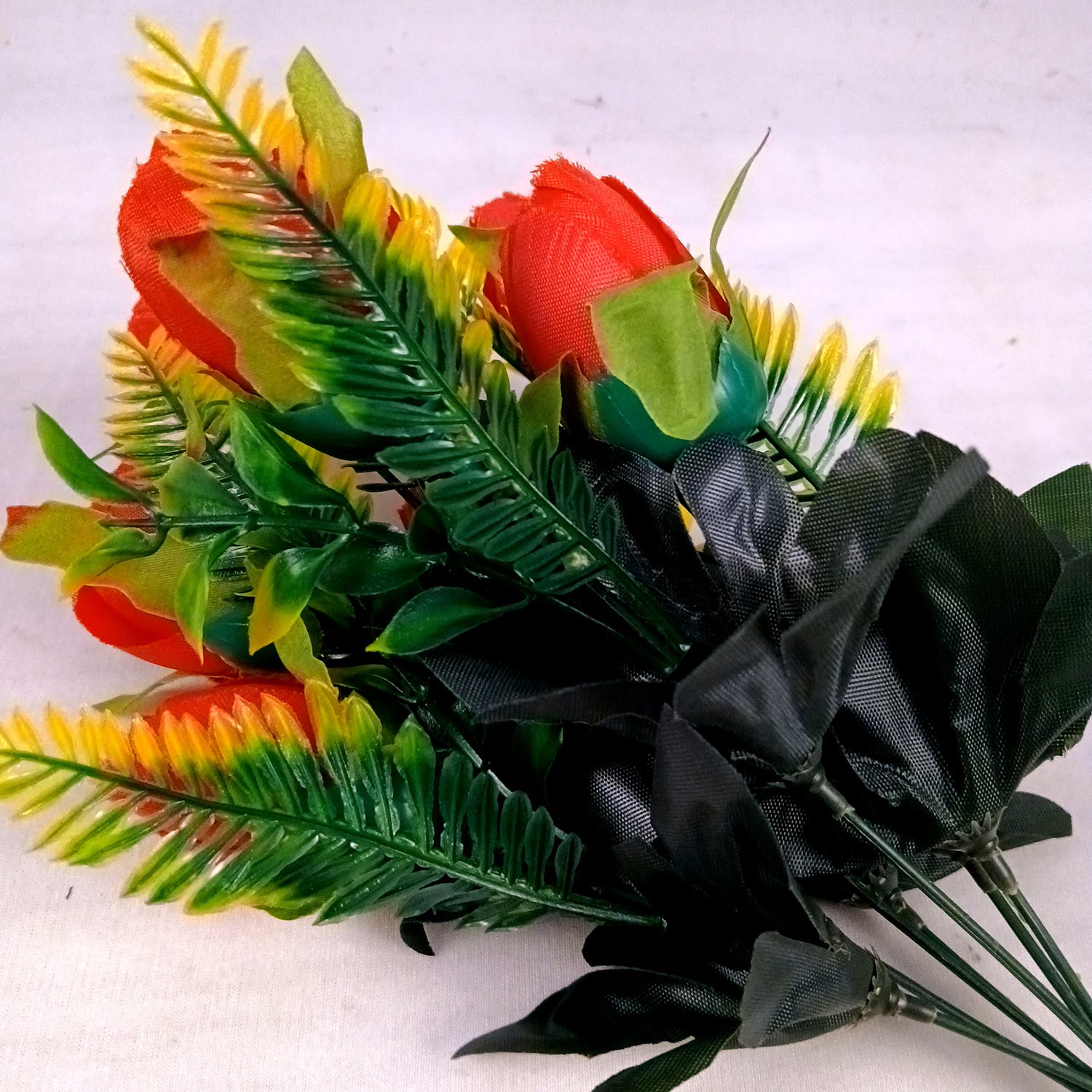 Artificial Flowers Rose Bunches for Vase Pot | Faux Flowers Stem - for Home Decor, Living Room, Office, Wedding & Party Decoration (Vase Not Included) - 14 Inch - Apkamart #Colour_Red