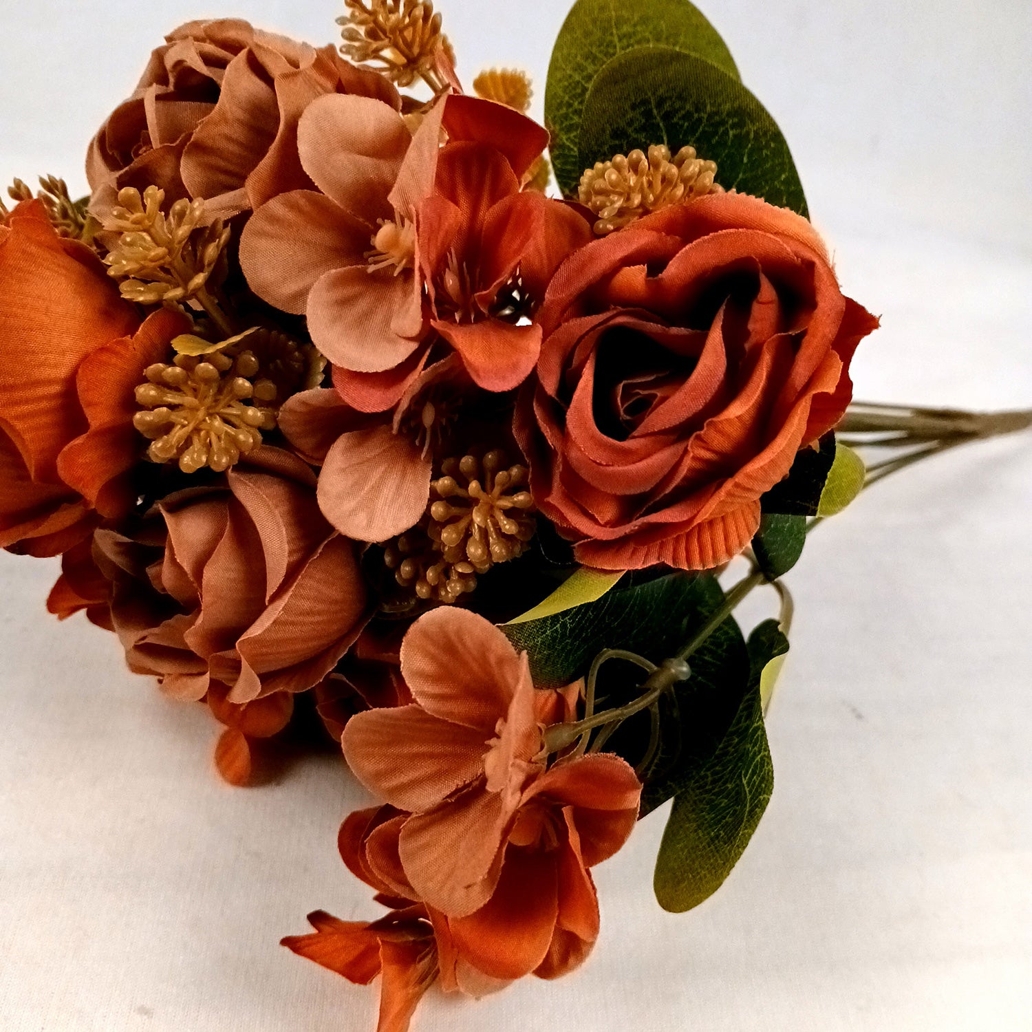 Artificial Flowers | Faux Flowers Rose Bunch - for Home Decor, Living Room, Office, Centerpiece - 15 Inch - Apkamart #Colour_Multicolor