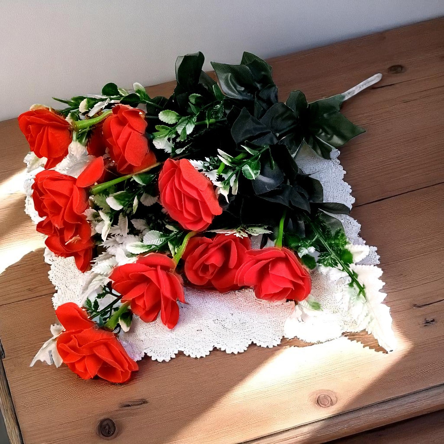 Artificial Rose Flowers Bunches for Vase Pot | Faux Flowers Stem - for Home Decor Living Room Side Table Centerpiece - 17 Inch - Apkamart