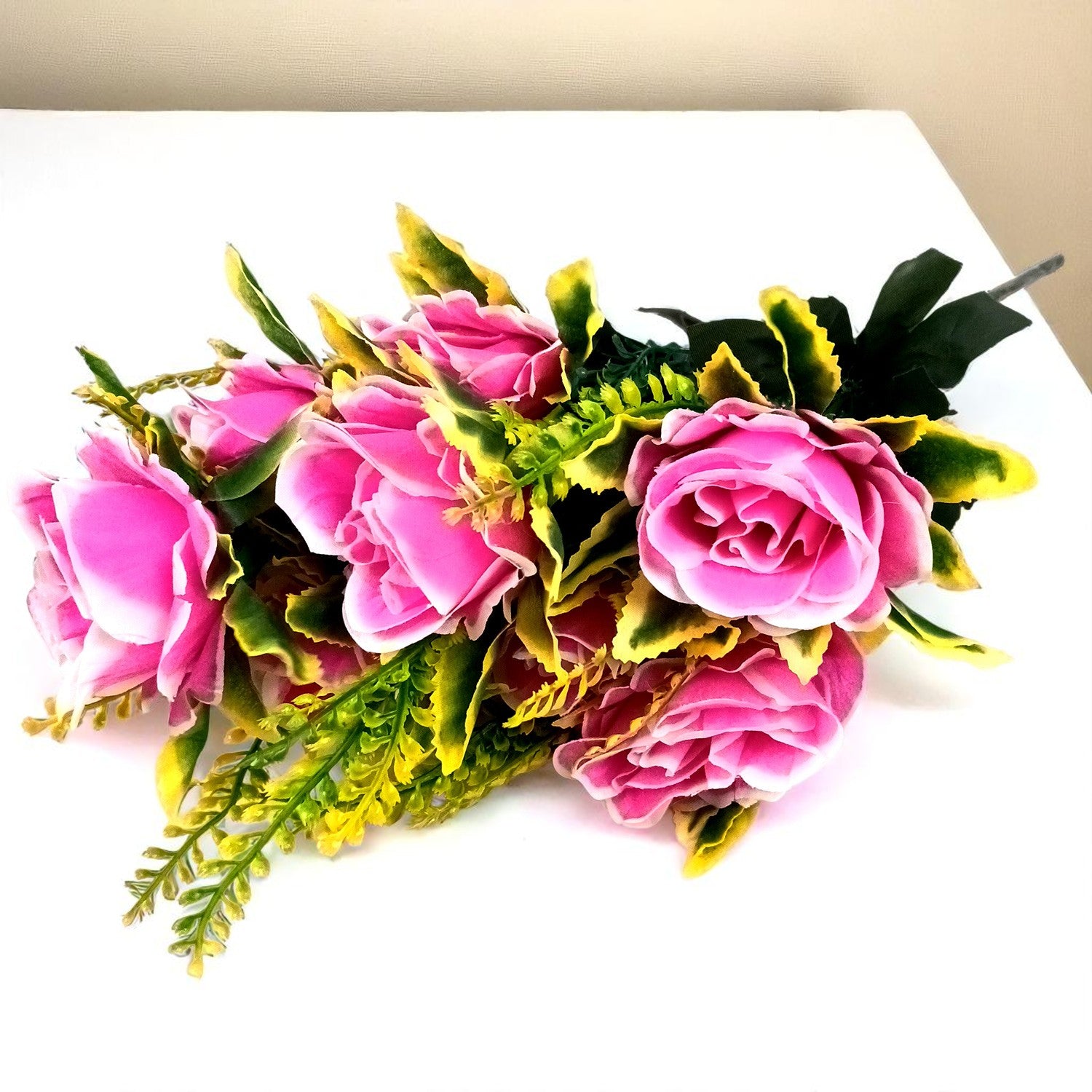 Artificial Flower Bouquet | Faux Rose Flowers Bunch - for Table Vase, Pot, Home Decor, Side Table - 16 Inch - Apkamart #Colour_Pink