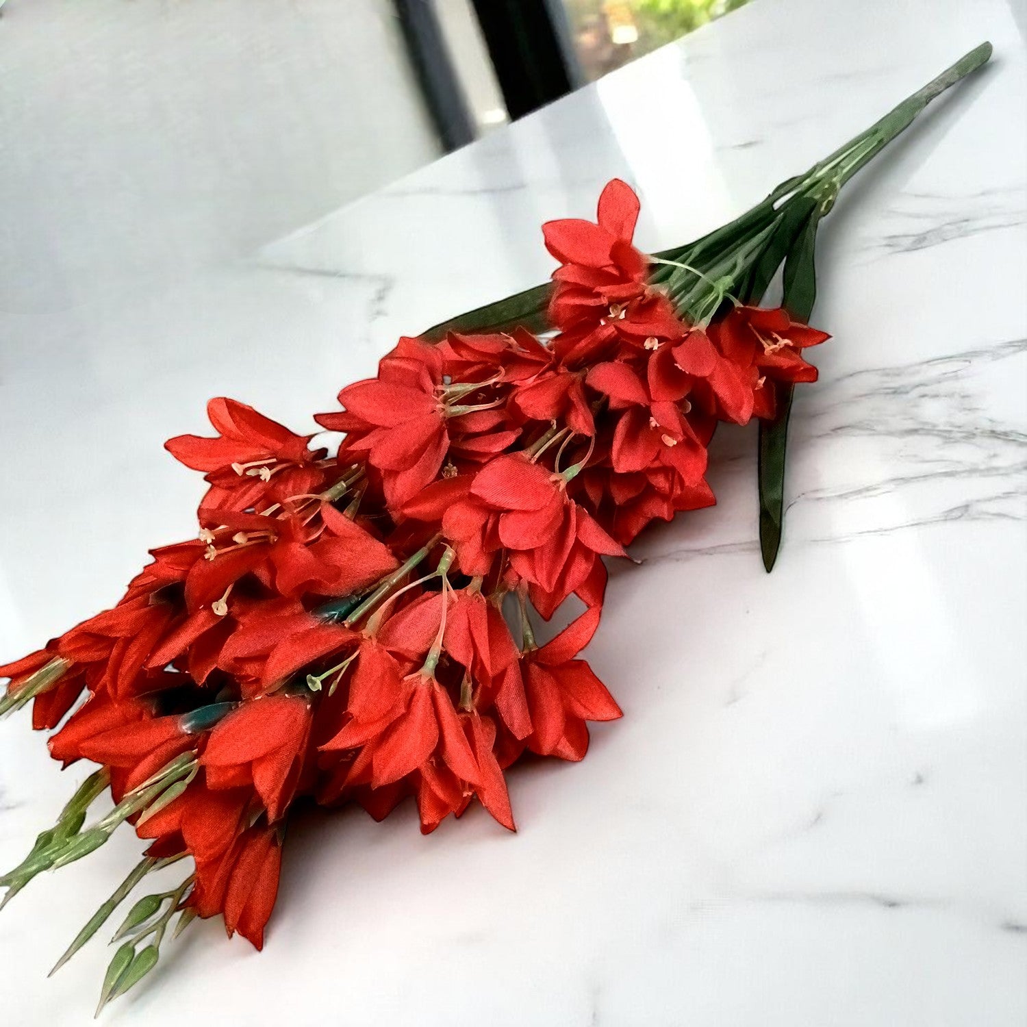 Artificial Flowers Gladiolus Bunches for Vase Pot | Faux Flowers Stem - for Home Decor Living Room Side Table Centerpiece - 26 Inch - Apkamart #Colour_Red