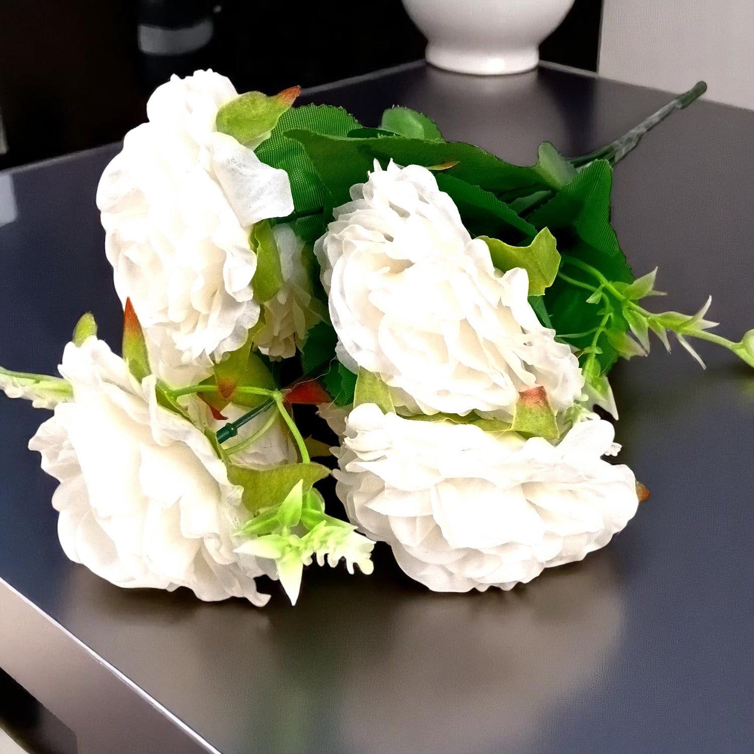 Artificial Flowers Rose Sticks | Faux Flowers Bunch - for Home Decor, Living Room, Wedding & Party Decoration (Vase Not Included) - 15 Inch - Apkamart #Colour_White