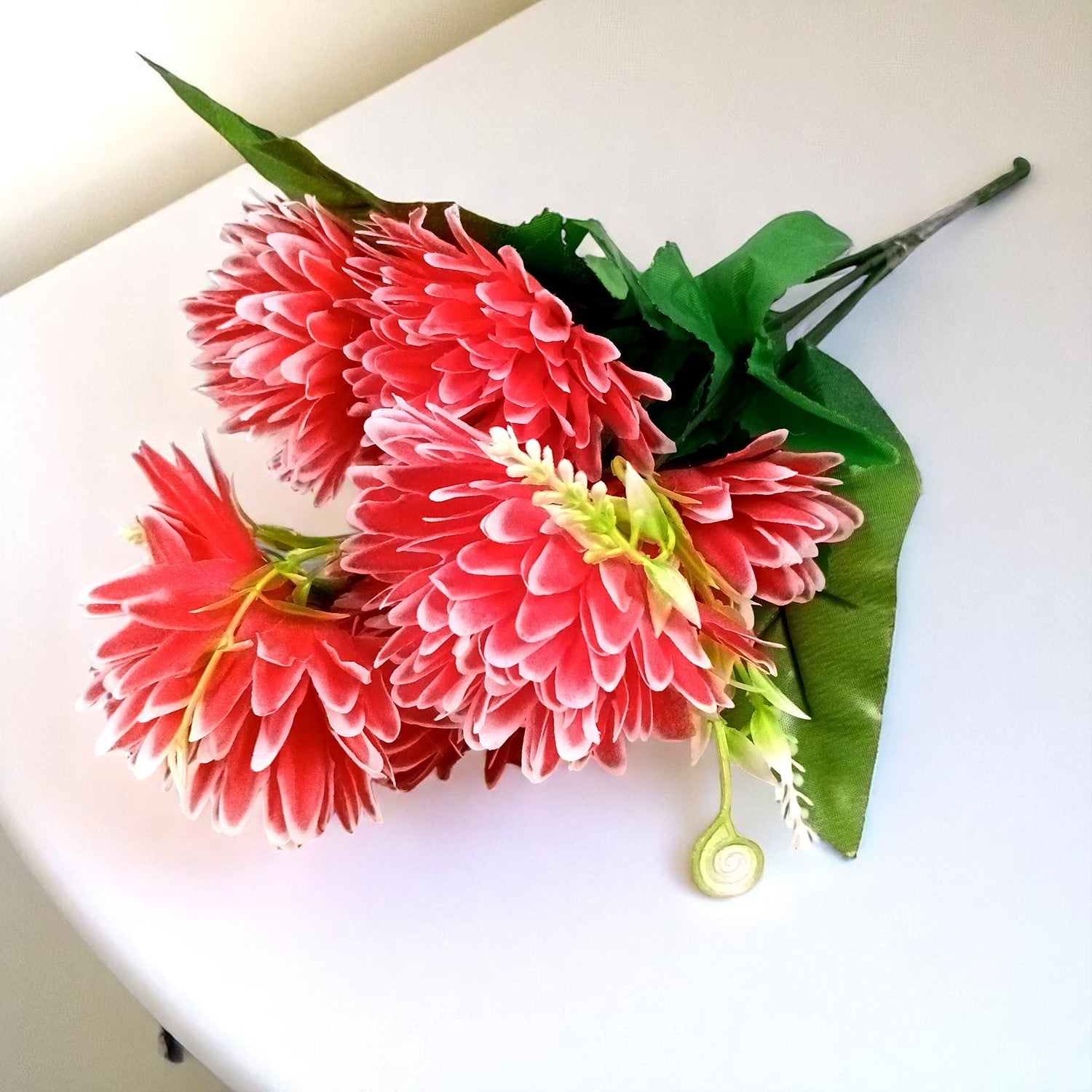 Artificial Flowers Dahlia Bunches for Vase Pot | Faux Flowers Stick - for Home Decor, Living Room, Wedding & Party Decoration (Vase Not Included) - 15 Inch - Apkamart #Colour_Red