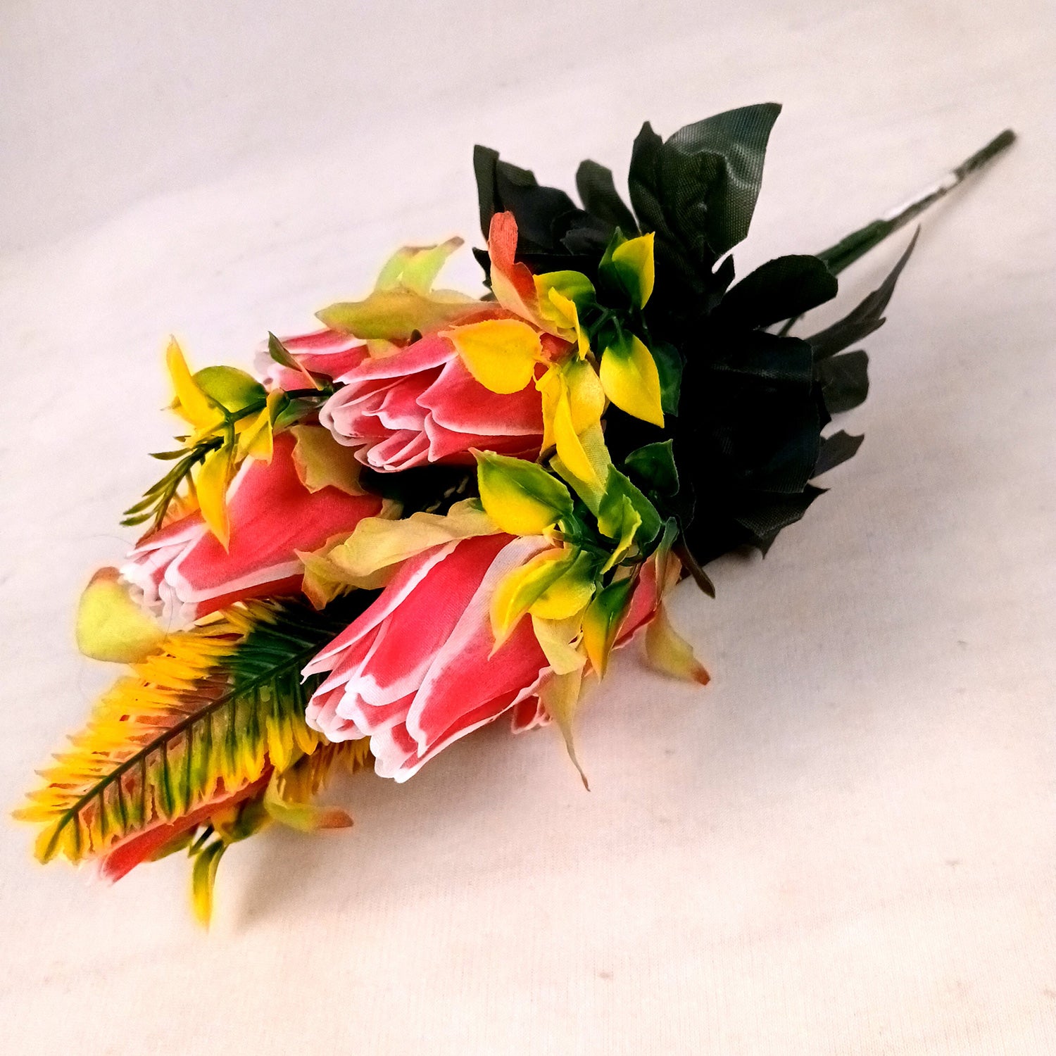 Artificial Flowers Rose Bunches for Vase Pot | Faux Flowers Stem - for Home Decor, Living Room, Office, Wedding & Party Decoration (Vase Not Included) - 14 Inch - Apkamart #Colour_Pink