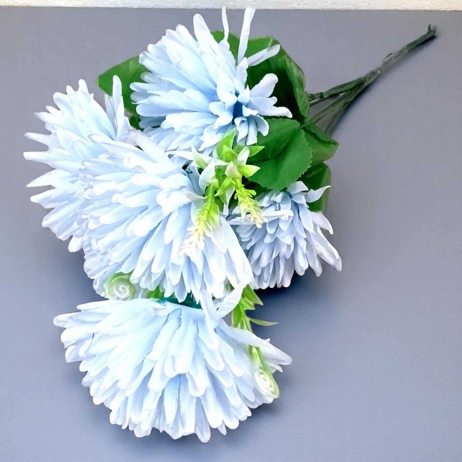 Artificial Flowers Dahlia Bunches for Vase Pot | Faux Flowers Stick - for Home Decor, Living Room, Wedding & Party Decoration  (Vase Not Included) - 15 Inch - Apkamart #Colour_Blue