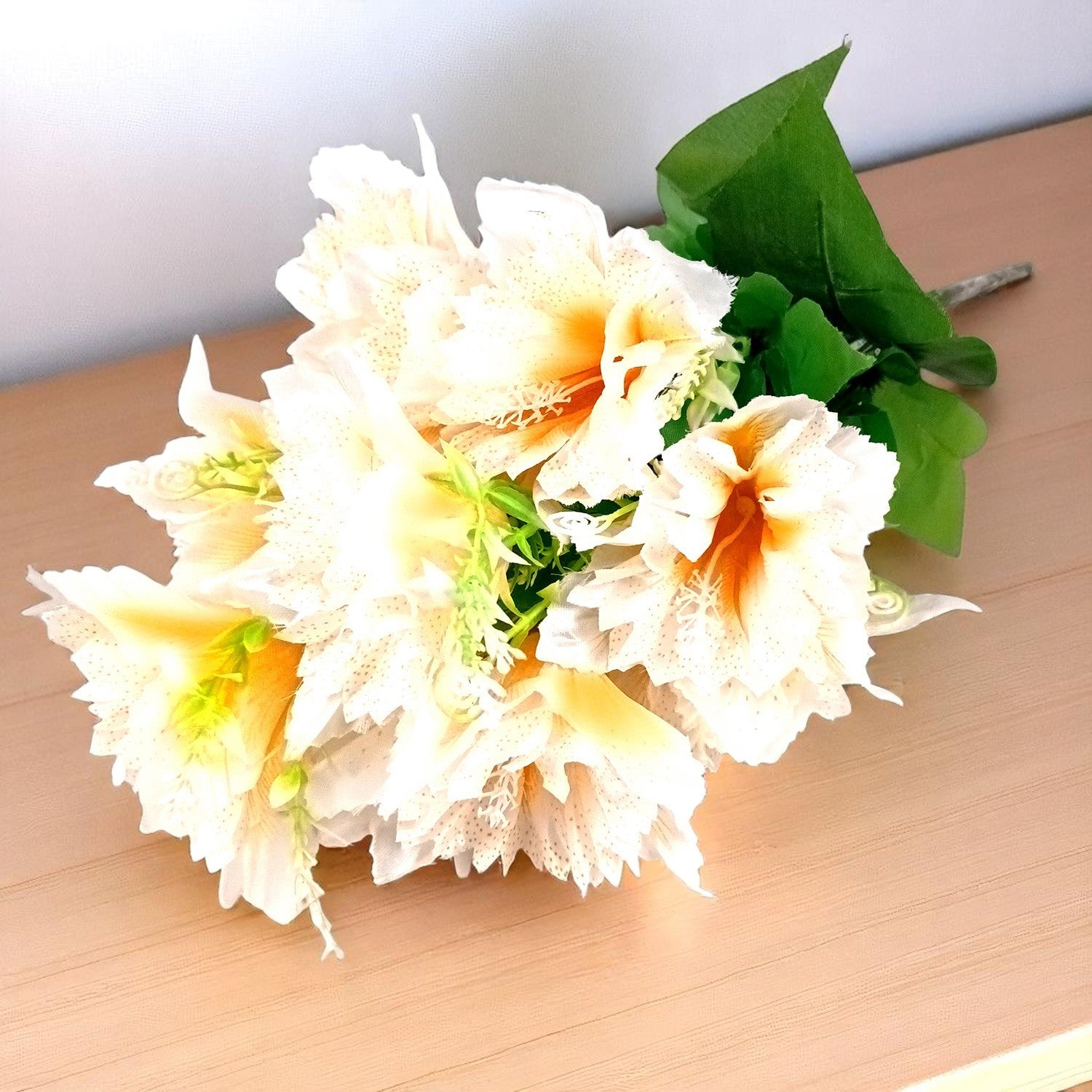 Artificial Flower Bouquets | Faux Flowers Bunch - for Table Vase, Pot, Home Decor, Living Room, Side Table Centerpiece - 18 Inch - Apkamart #Colour_White