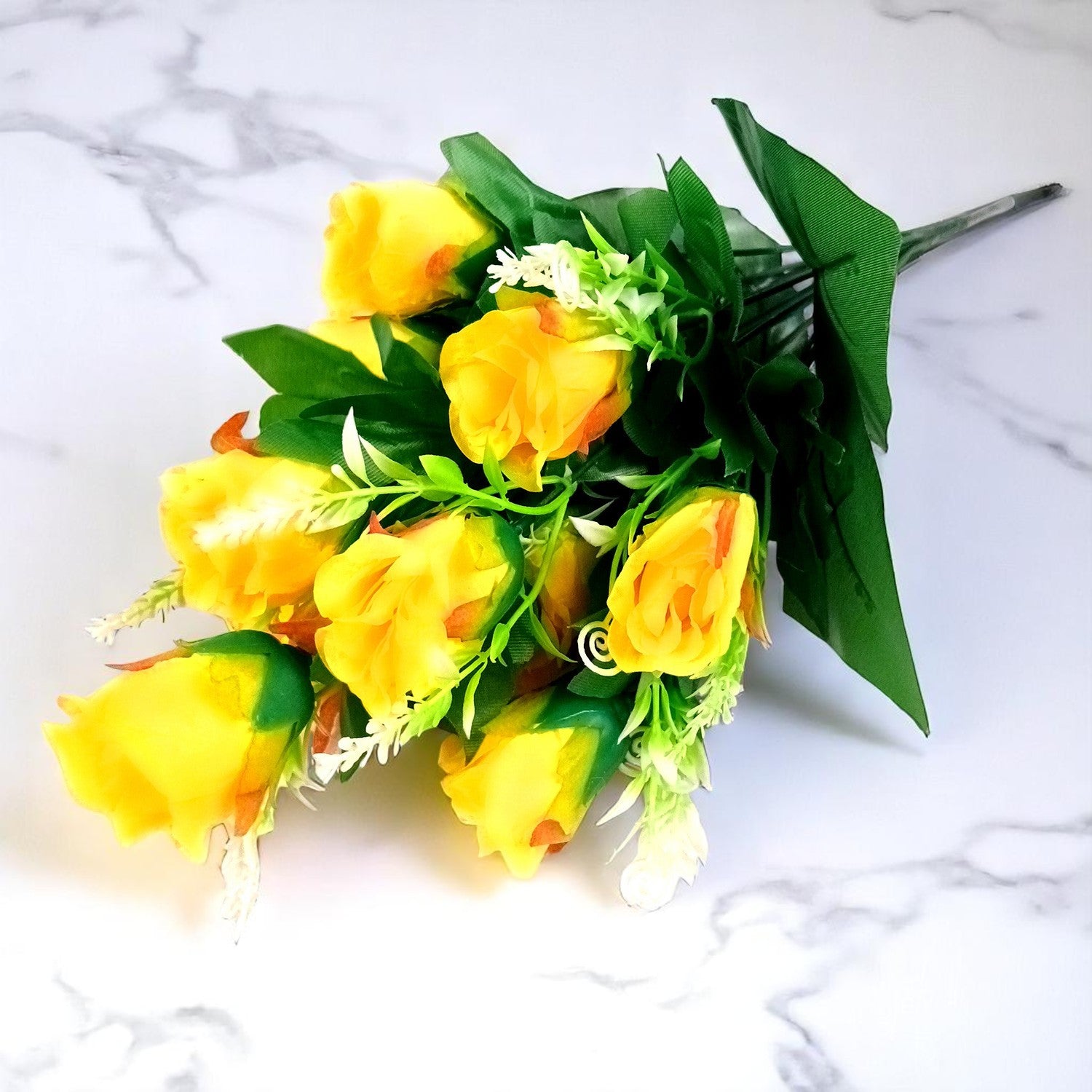 Artificial Flowers Rose | Faux Flowers Bunch - for Home Decor, Side Table, Centerpiece - 17 Inch - Apkamart #Colour_Yellow