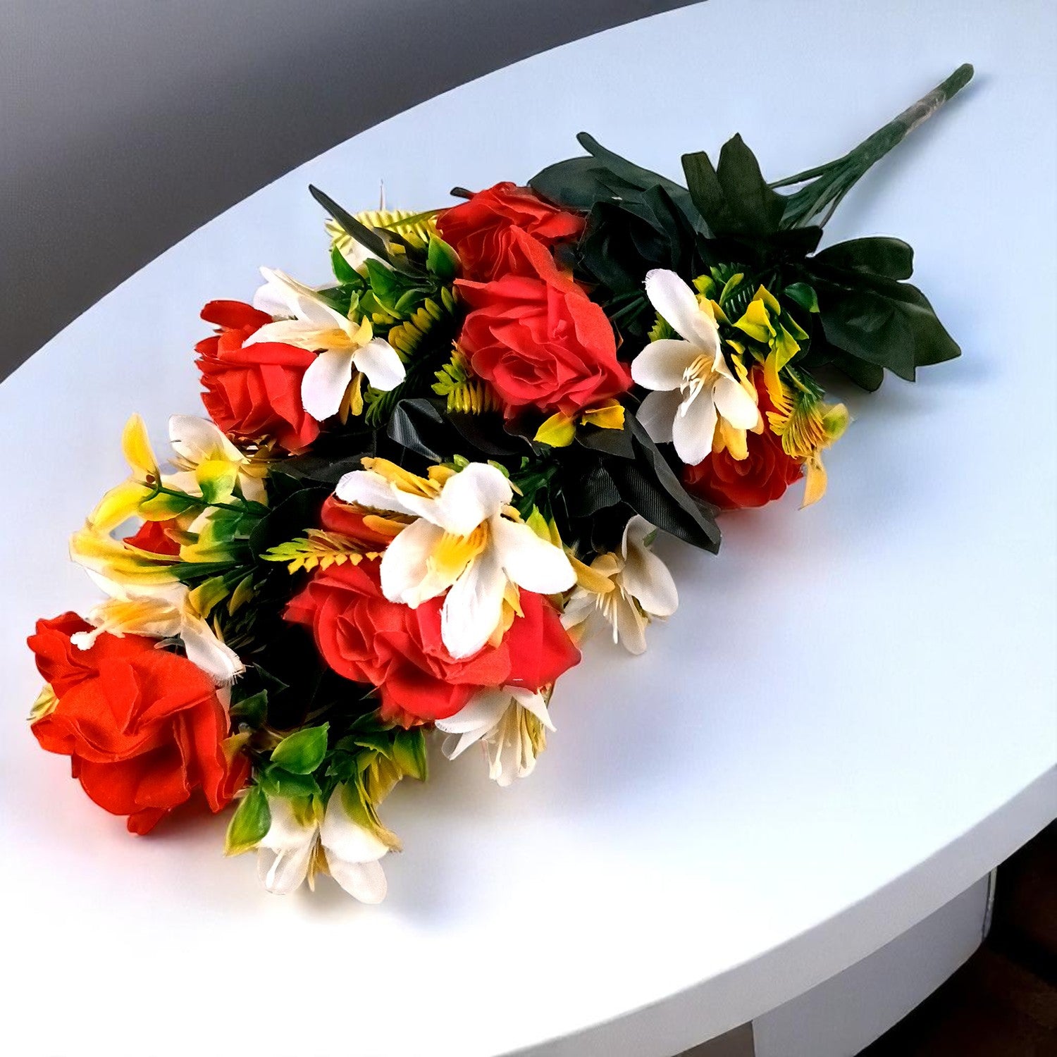 Artificial Flowers | Faux Lily Flowers Bunch - for Home Decor, Living Room, Side Table, Centerpiece - 25 Inch - Apkamart