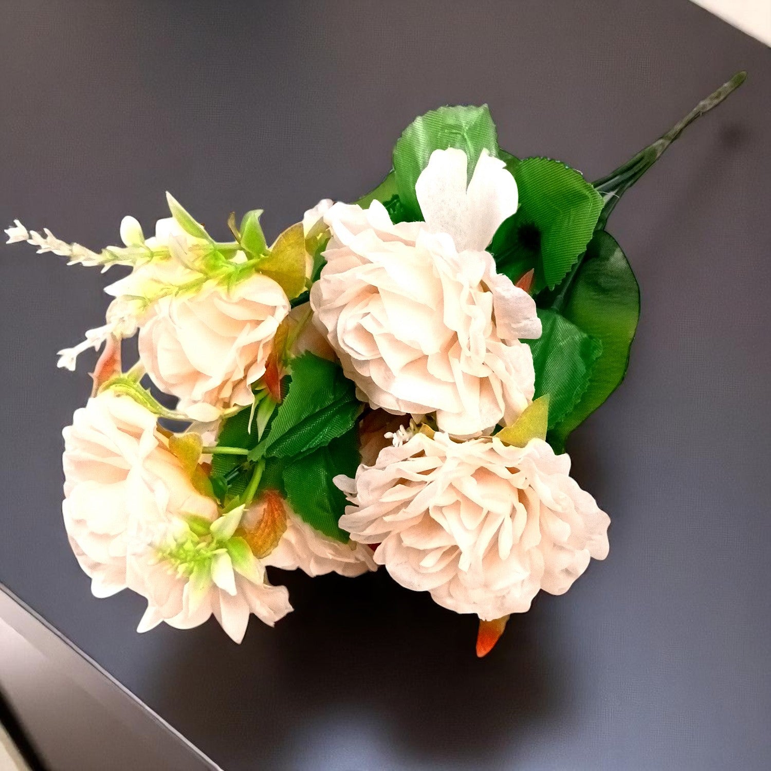 Artificial Flowers Rose Bunches for Vase Pot | Faux Flowers Stem - for Home Decor, Living Room, Wedding & Party Decoration (Vase Not Included) - 15 Inch - Apkamart #Colour_Off White