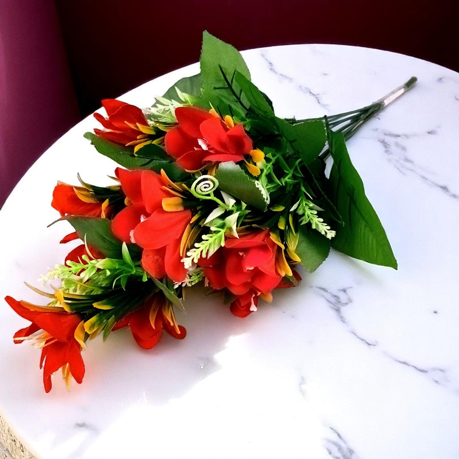 Artificial Flowers Bunches lily for Vase Pot | Faux Flowers Stem - for Home Decor Living Room Side Table Centerpiece - 18 Inch - Apkamart #Colour_Red