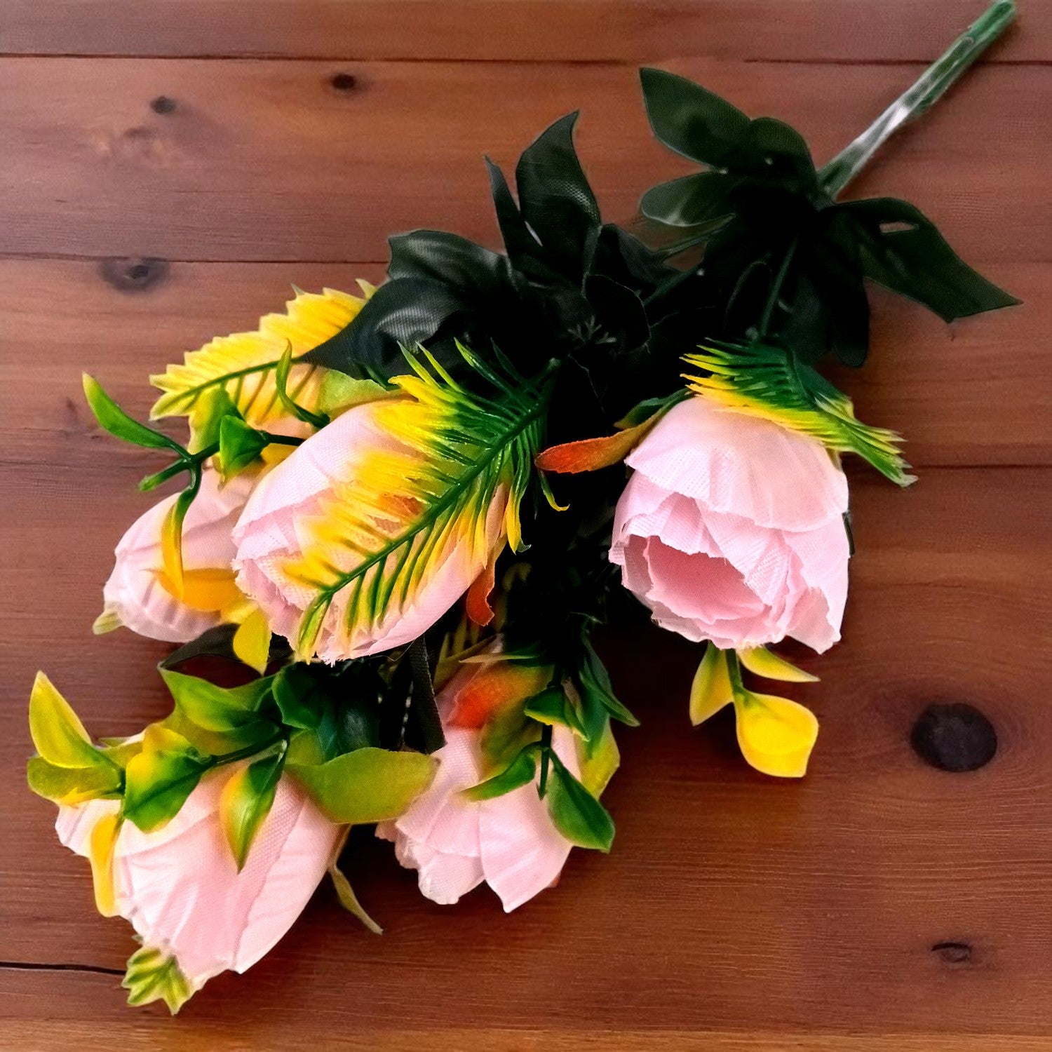 Artificial Flowers Rose Bunches for Vase Pot | Faux Flowers Stem - for Home Decor, Living Room, Office, Wedding & Party Decoration (Vase Not Included) - 14 Inch - Apkamart #Colour_Pink