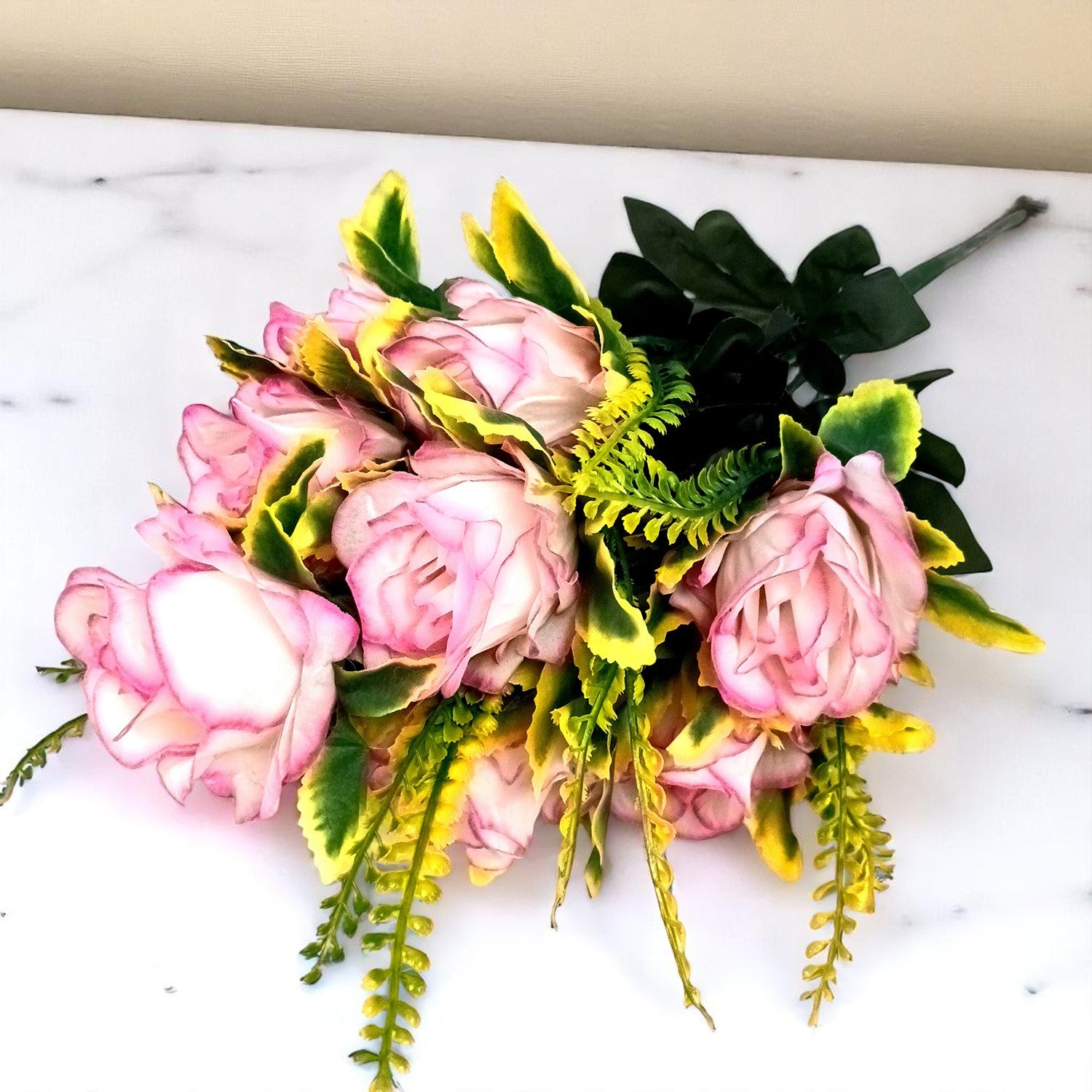 Artificial Flower Bouquet | Rose Fake Flowers Bunch - For Vase, Pot, Home, Bedroom, Balcony, Office Corner, Living Room - 16 Inch - Apkamart #Style_Design 1