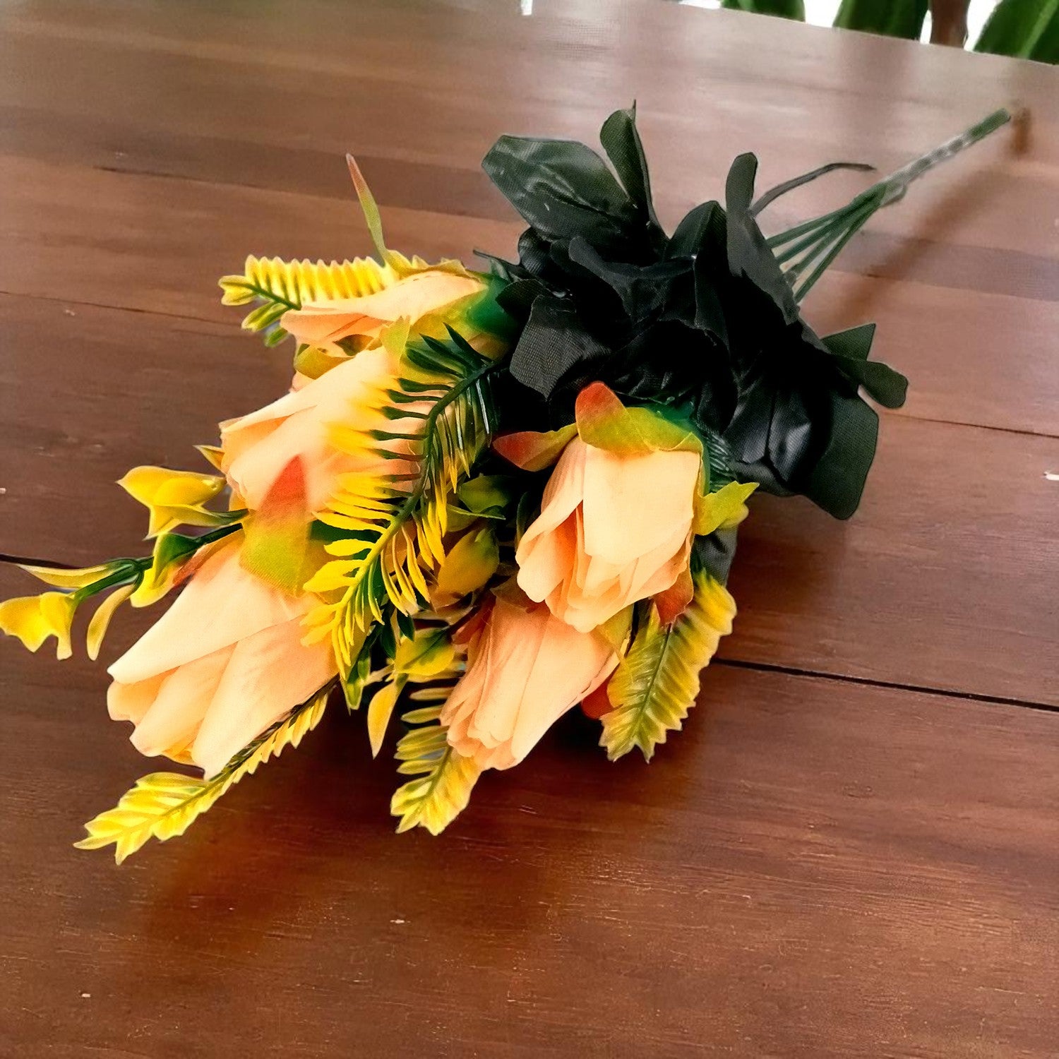 Artificial Flowers Rose Bunches for Vase Pot | Faux Flowers Stem - for Home Decor, Living Room, Office, Wedding & Party Decoration (Vase Not Included) - 14 Inch - Apkamart #Colour_Orange