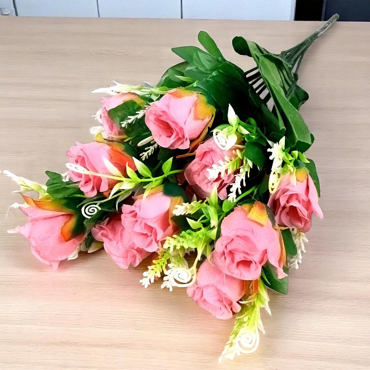 Artificial Flowers Rose | Faux Flowers Bunch - for Home Decor, Side Table, Centerpiece - 17 Inch - Apkamart #Colour_Pink