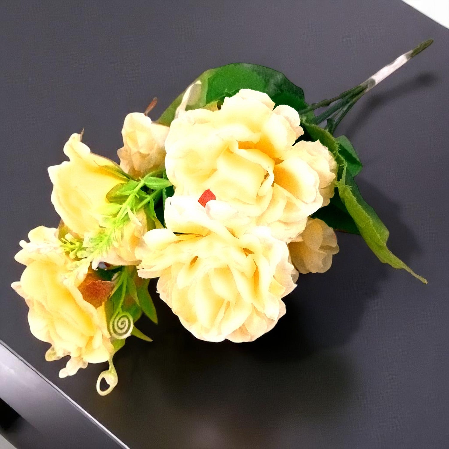 Artificial Flowers Rose Bunches for Vase Pot | Faux Flowers Stem - for Home Decor, Living Room, Office & Festivals Decoration (Vase Not Included) - 15 Inch - Apkamart #Colour_Yellow