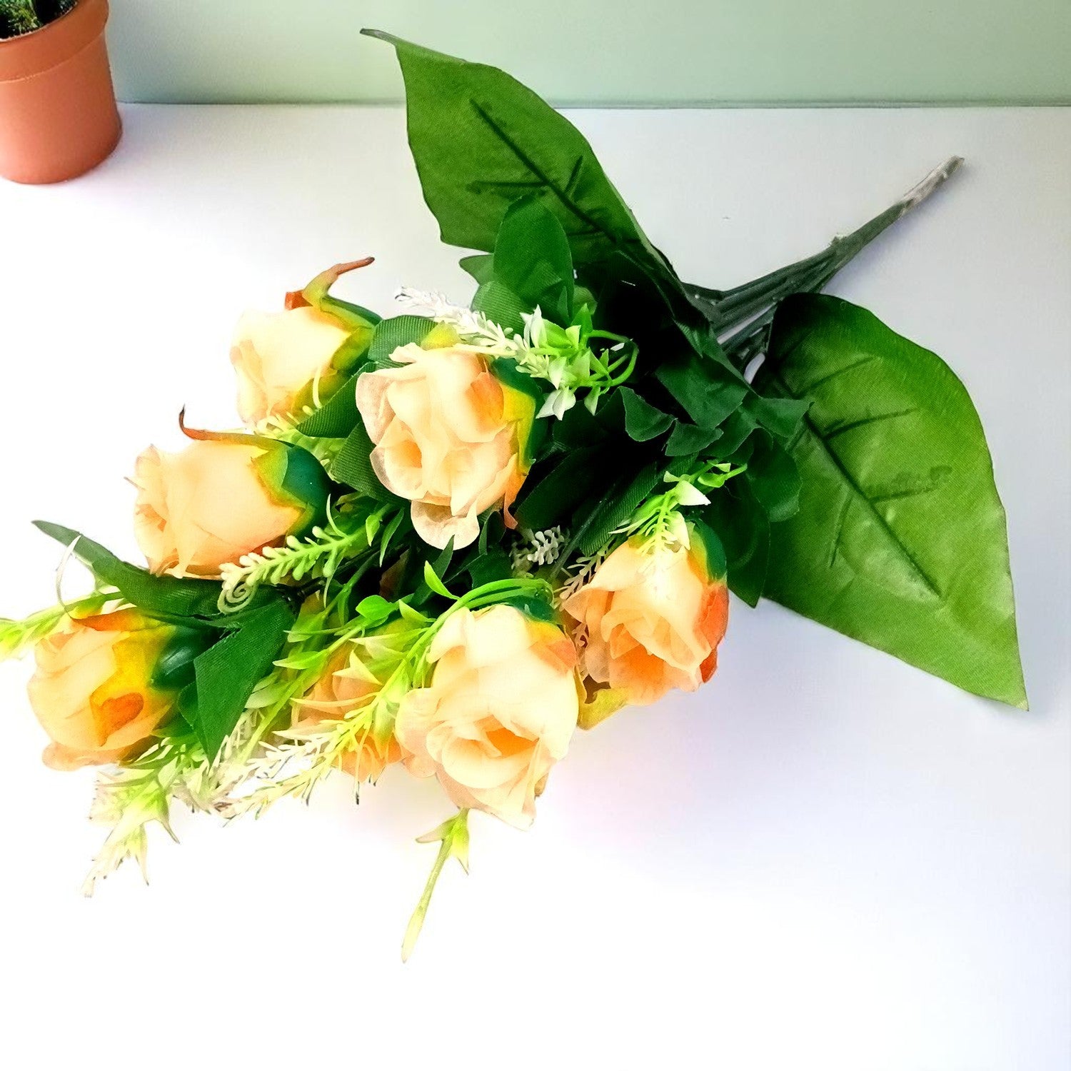 Artificial Flowers Rose | Faux Flowers Bunch - for Home Decor, Side Table, Centerpiece - 17 Inch - Apkamart #Colour_Orange