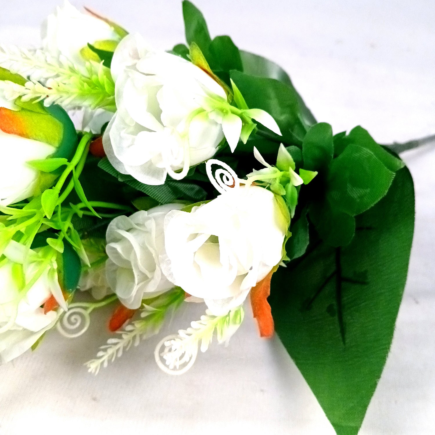 Artificial Flowers Rose | Faux Flowers Bunch - for Home Decor, Side Table, Centerpiece - 17 Inch - Apkamart #Colour_White