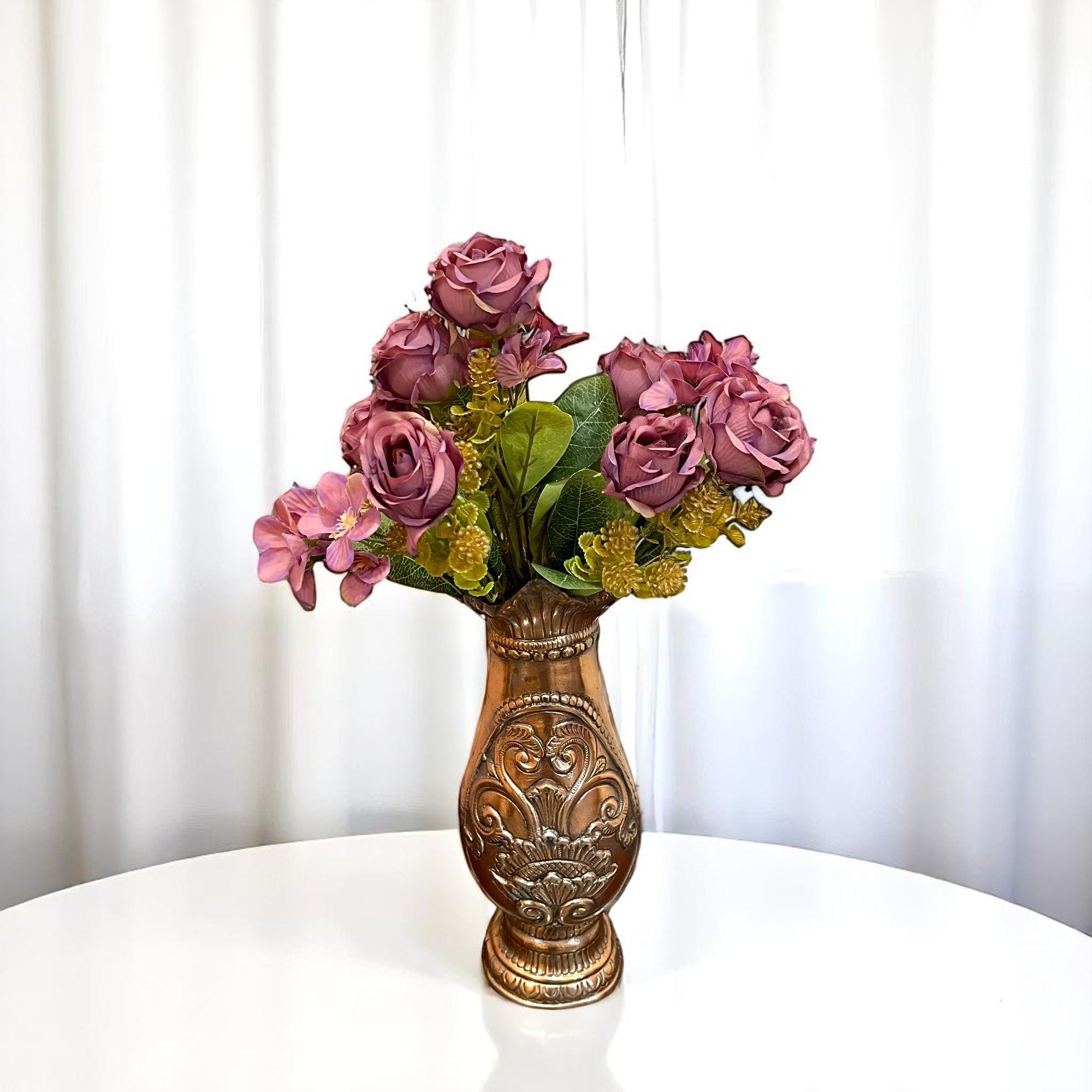 Artificial Flowers Rose Sticks | Faux Flowers Bunch - for Home Decor, Living Room, Centerpiece - 15 Inch - Apkamart #Colour_Pink