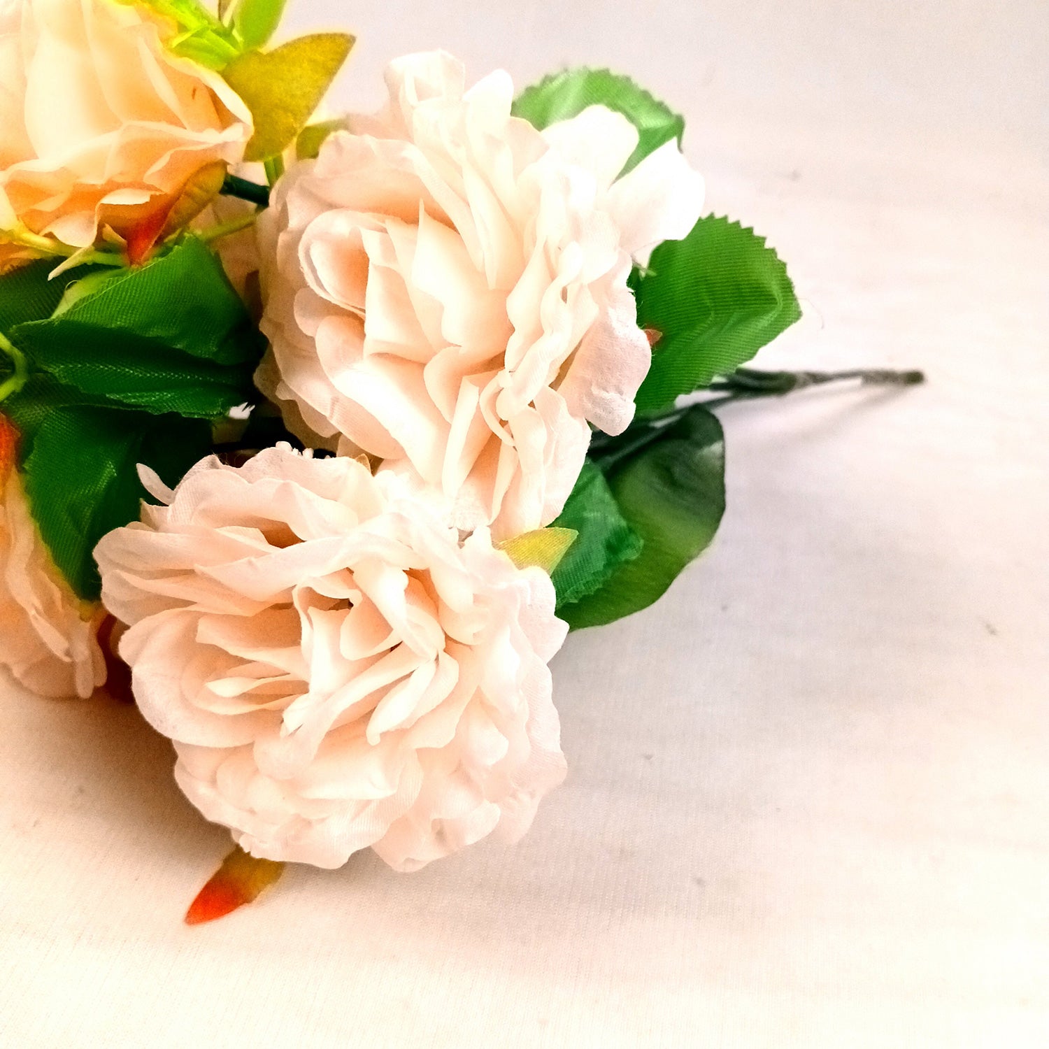 Artificial Flowers Rose Bunches for Vase Pot | Faux Flowers Stem - for Home Decor, Living Room, Wedding & Party Decoration (Vase Not Included) - 15 Inch - Apkamart #Colour_Off White