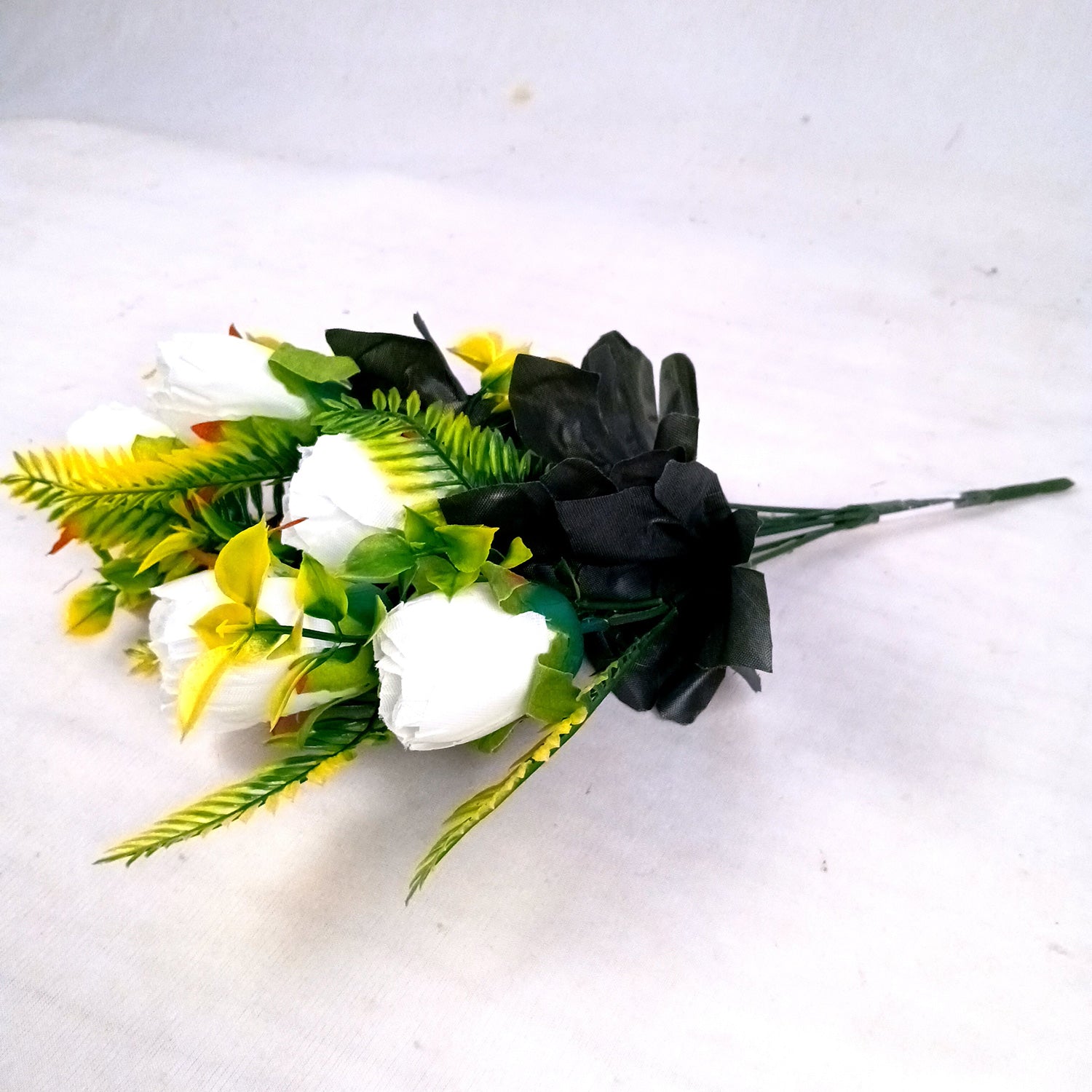 Artificial Flowers Rose Bunches for Vase Pot | Faux Flowers Stem - for Home Decor, Living Room, Office, Wedding & Party Decoration (Vase Not Included) - 14 Inch - Apkamart #Colour_White