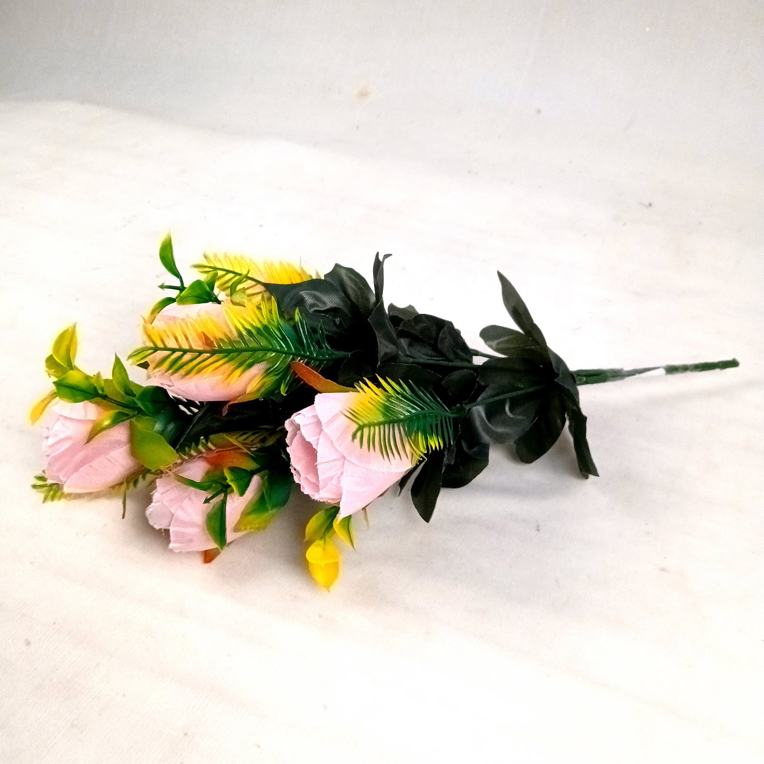 Artificial Flowers Rose Bunches for Vase Pot | Faux Flowers Stem - for Home Decor, Living Room, Office, Wedding & Party Decoration (Vase Not Included) - 14 Inch - Apkamart #Colour_Pink