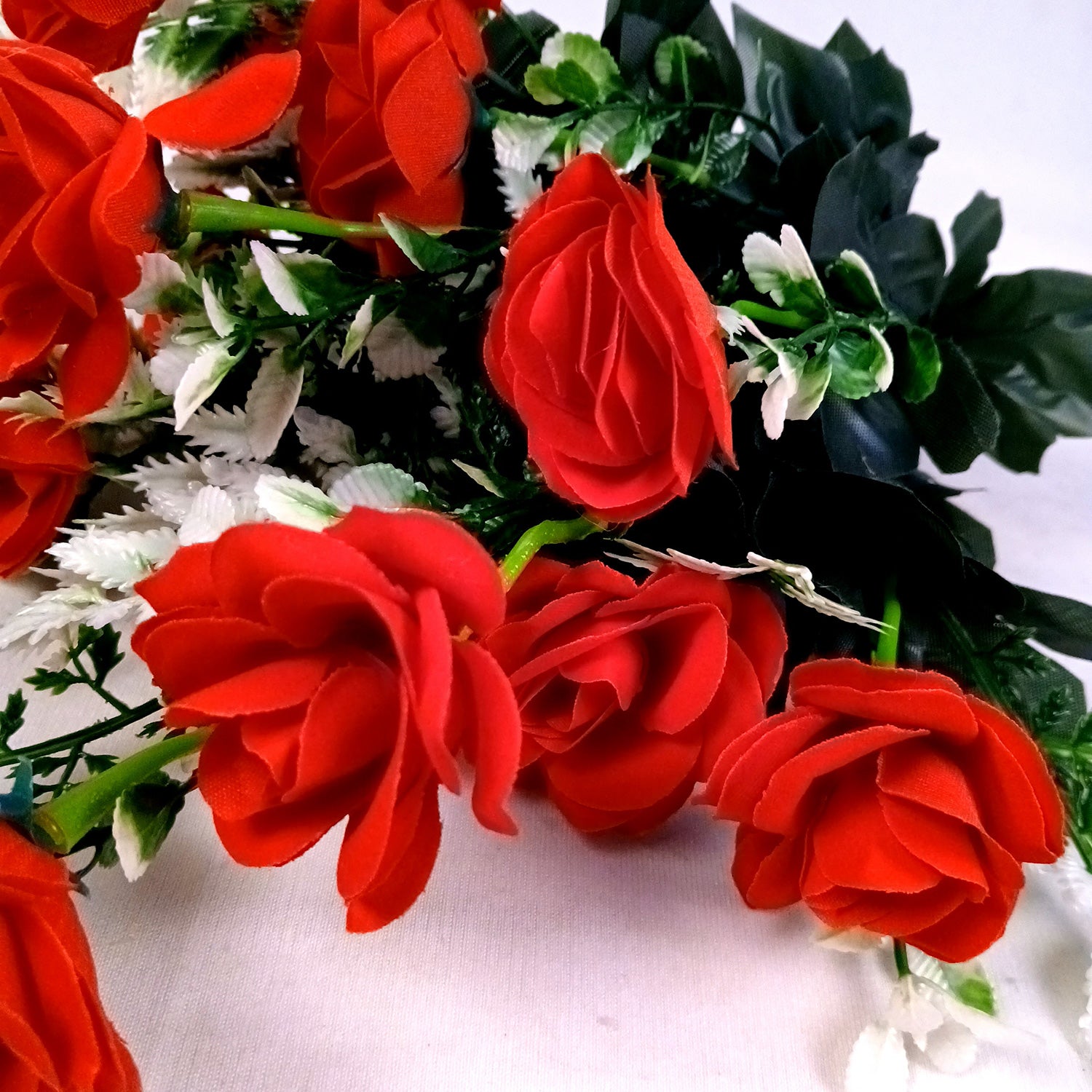 Artificial Rose Flowers Bunches for Vase Pot | Faux Flowers Stem - for Home Decor Living Room Side Table Centerpiece - 17 Inch - Apkamart