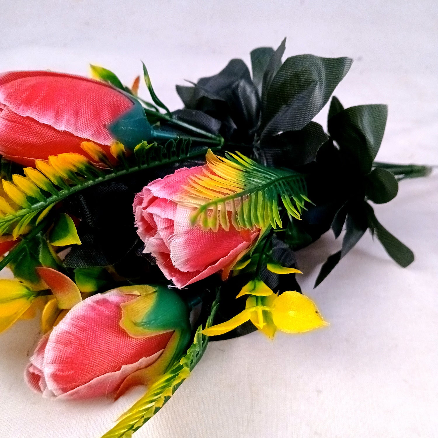 Artificial Flowers Rose Sticks | Faux Flowers Bunch - for Home Decor, Living Room, Wedding & Party Decoration (Vase Not Included) - 14 Inch - Apkamart #Colour_Pink