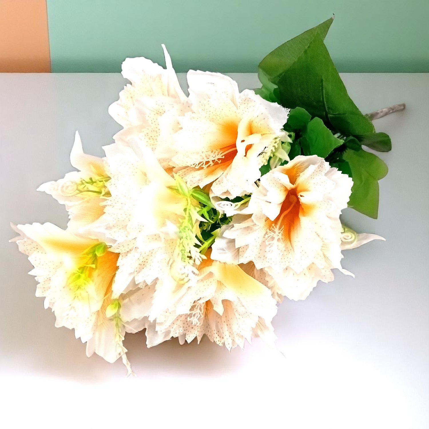 Artificial Flower Bouquets | Faux Flowers Bunch - for Table Vase, Pot, Home Decor, Living Room, Side Table Centerpiece - 18 Inch - Apkamart #Colour_White