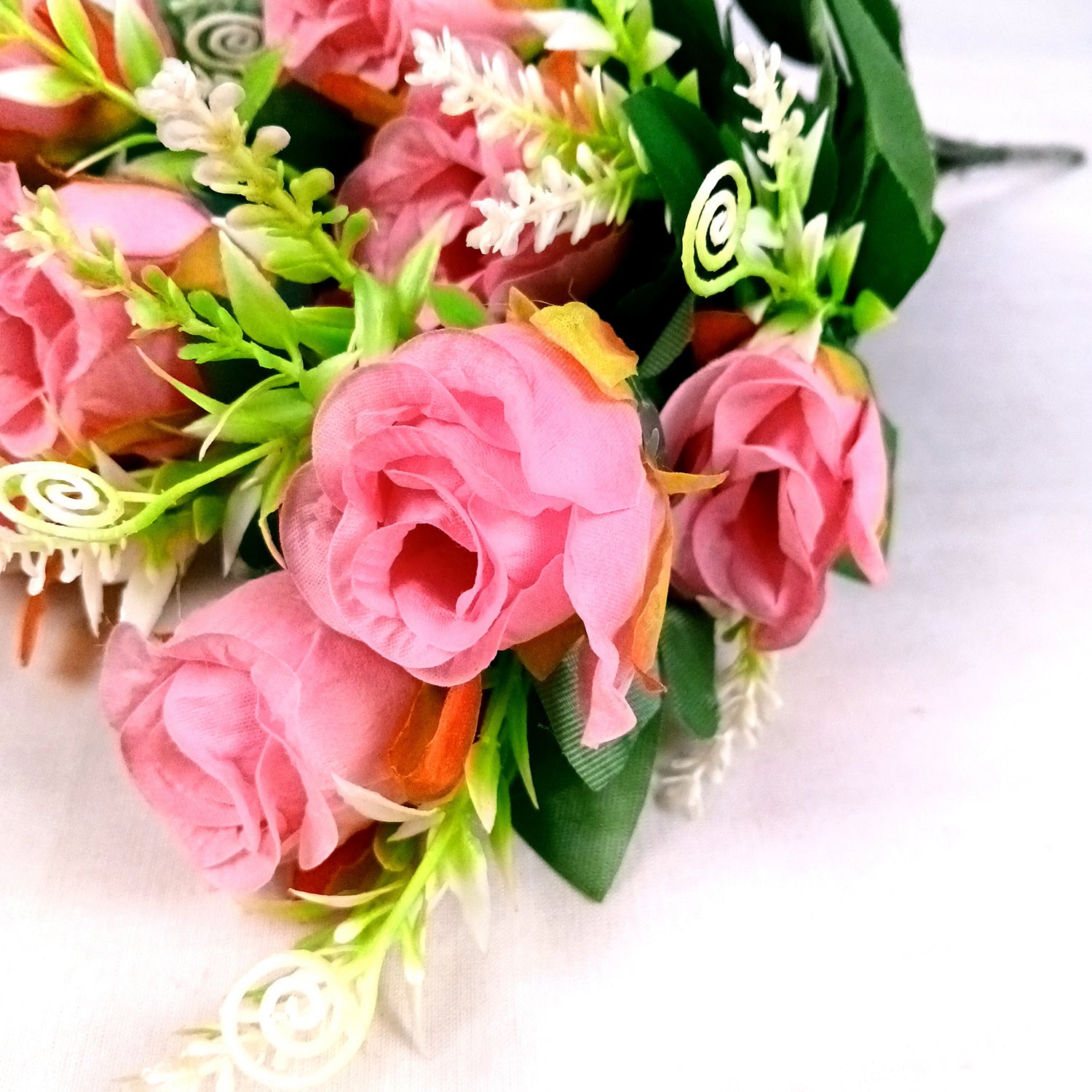 Artificial Flowers Rose | Faux Flowers Bunch - for Home Decor, Side Table, Centerpiece - 17 Inch - Apkamart #Colour_Pink