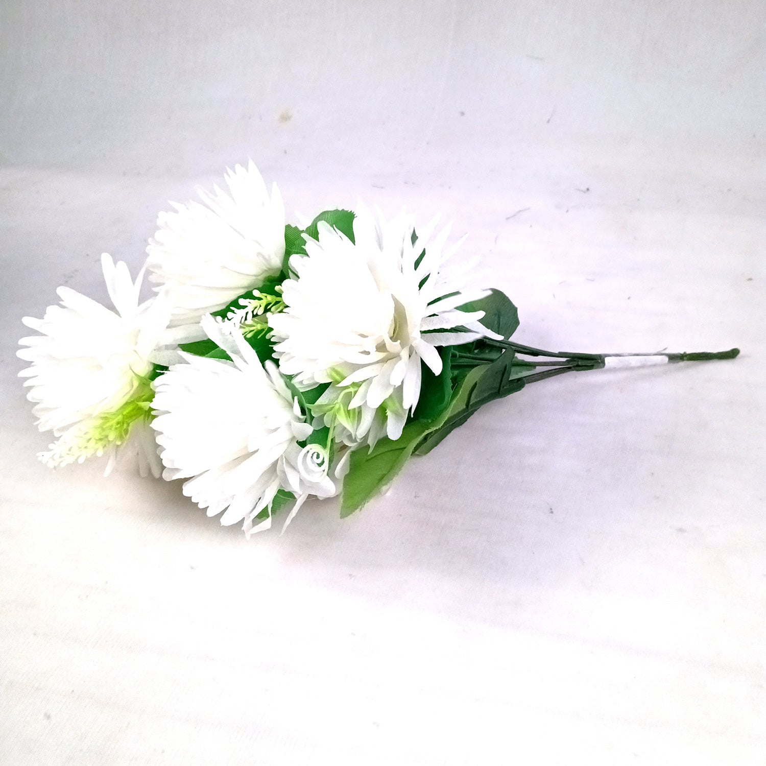 Artificial Flowers Dahlia Bunches for Vase Pot | Faux Flowers Stick - for Home Decor, Living Room, Wedding & Party Decoration  (Vase Not Included) - 15 Inch - Apkamart #Colour_White