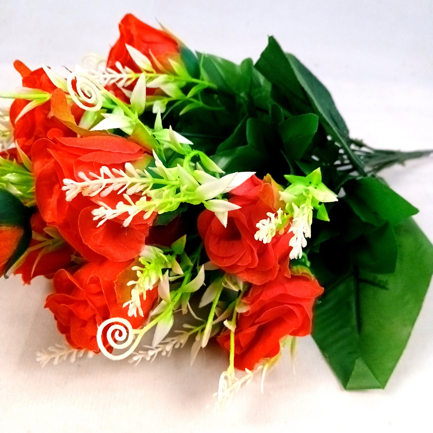 Artificial Flowers Rose | Faux Flowers Bunch - for Home Decor, Side Table, Centerpiece - 17 Inch - Apkamart #Colour_Red