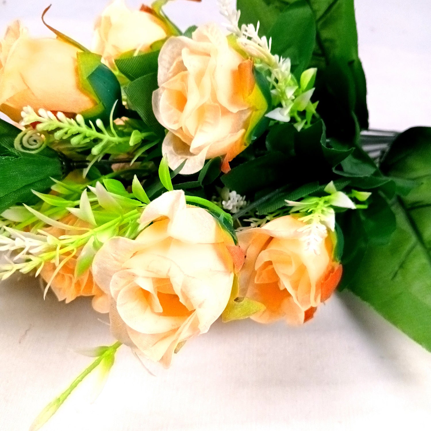 Artificial Flowers Rose | Faux Flowers Bunch - for Home Decor, Side Table, Centerpiece - 17 Inch - Apkamart #Colour_Orange