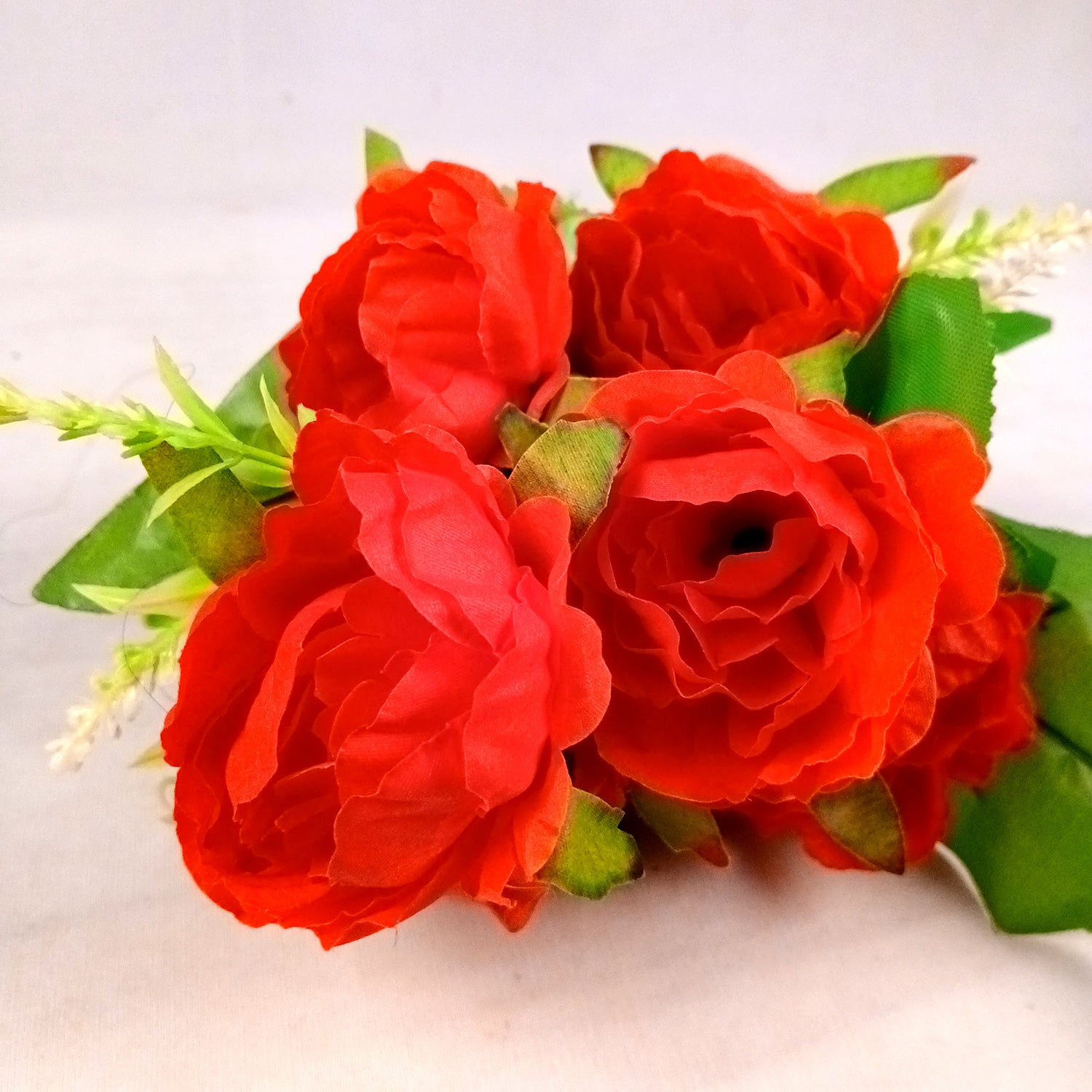 Artificial Flowers Rose Bunches for Vase Pot | Faux Flowers Stem - for Home Decor, Living Room, Office & Festivals Decoration (Vase Not Included) - 15 Inch - Apkamart #Colour_Red