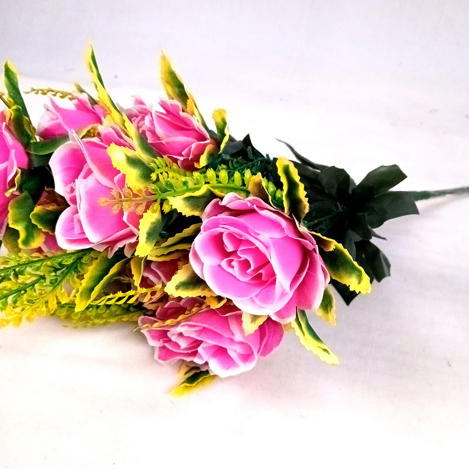 Artificial Flower Bouquet | Faux Rose Flowers Bunch - for Table Vase, Pot, Home Decor, Side Table - 16 Inch - Apkamart #Colour_Pink