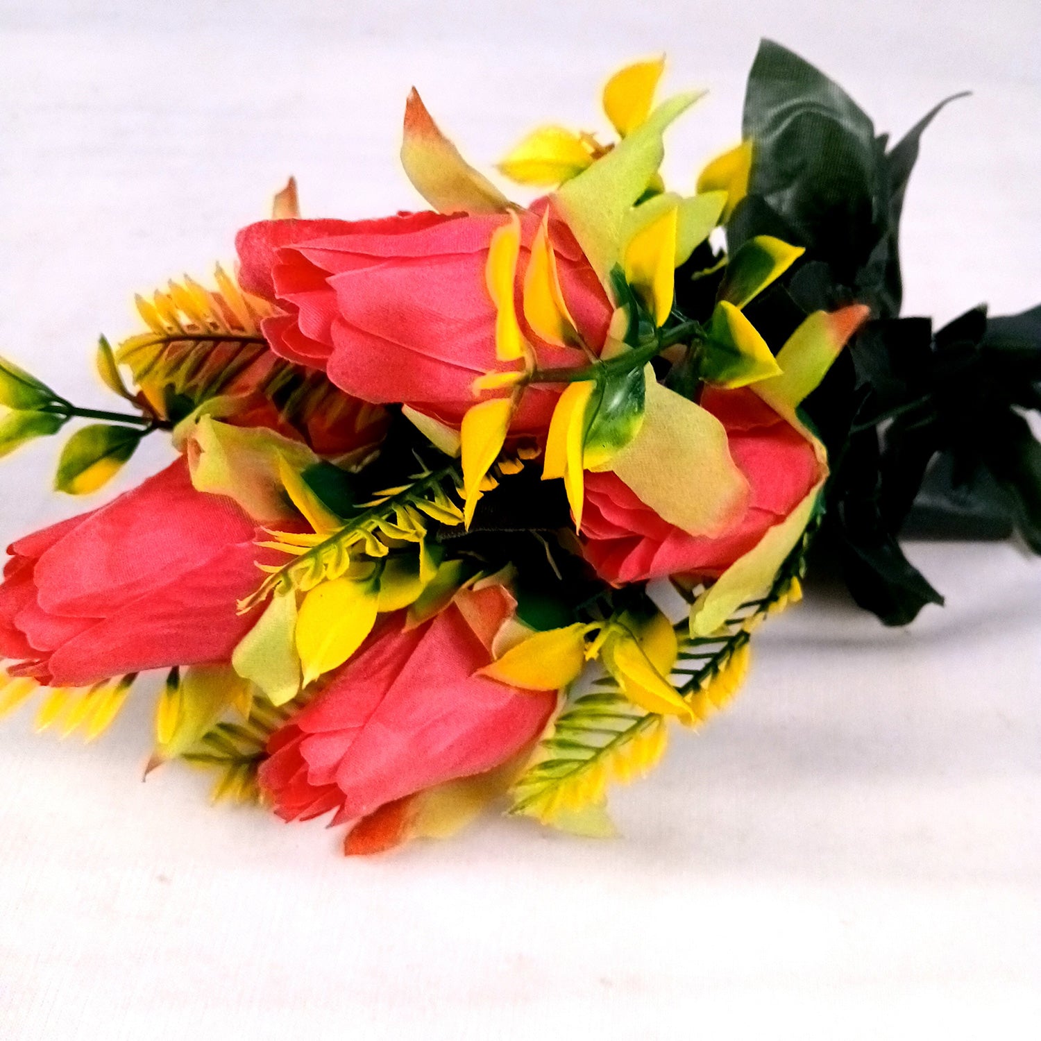 Artificial Flowers Rose Bunches for Vase Pot | Faux Flowers Stem - for Home Decor, Living Room, Office, Wedding & Party Decoration (Vase Not Included) - 14 Inch - Apkamart #Colour_Pink