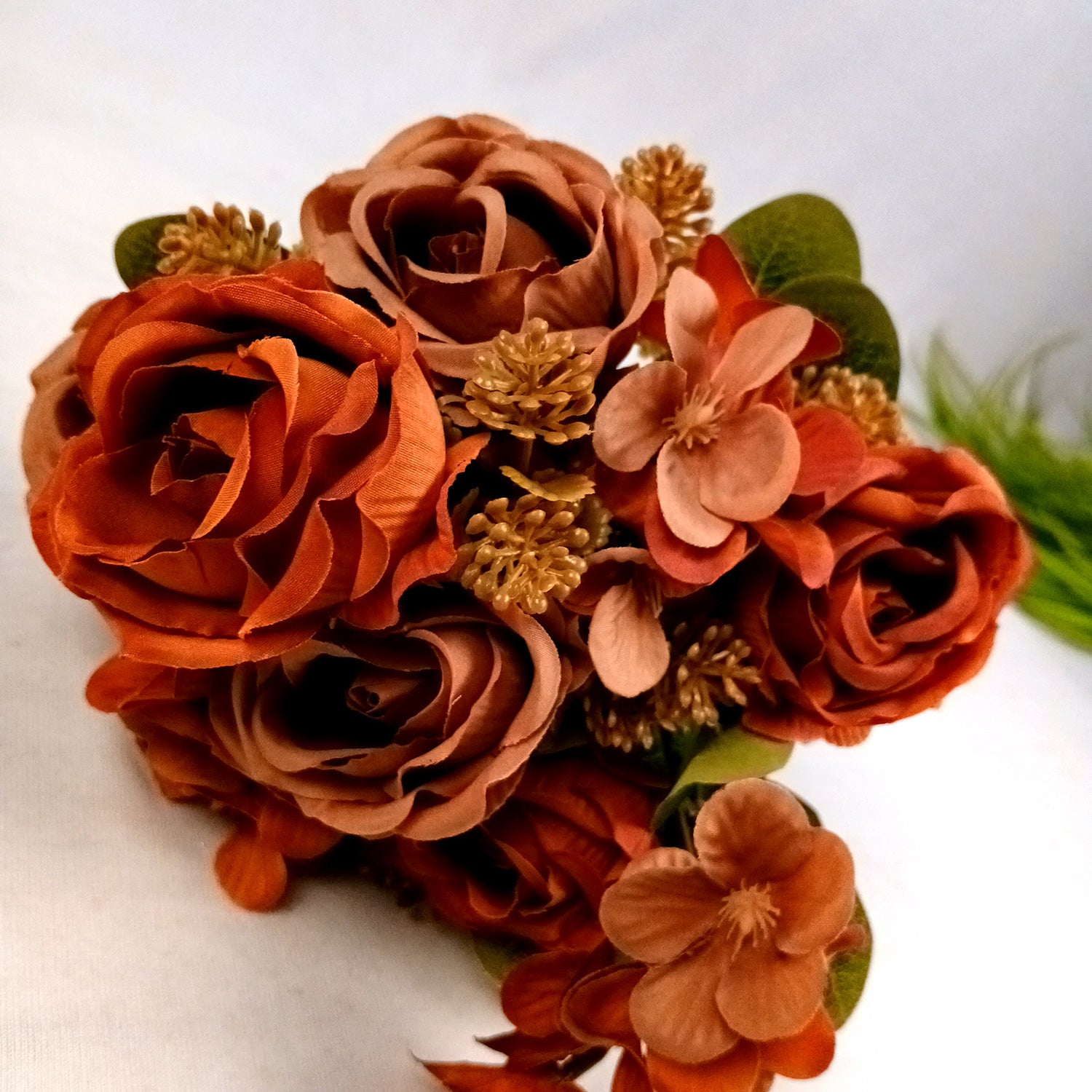 Artificial Flowers | Faux Flowers Rose Bunch - for Home Decor, Living Room, Office, Centerpiece - 15 Inch - Apkamart #Colour_Multicolor