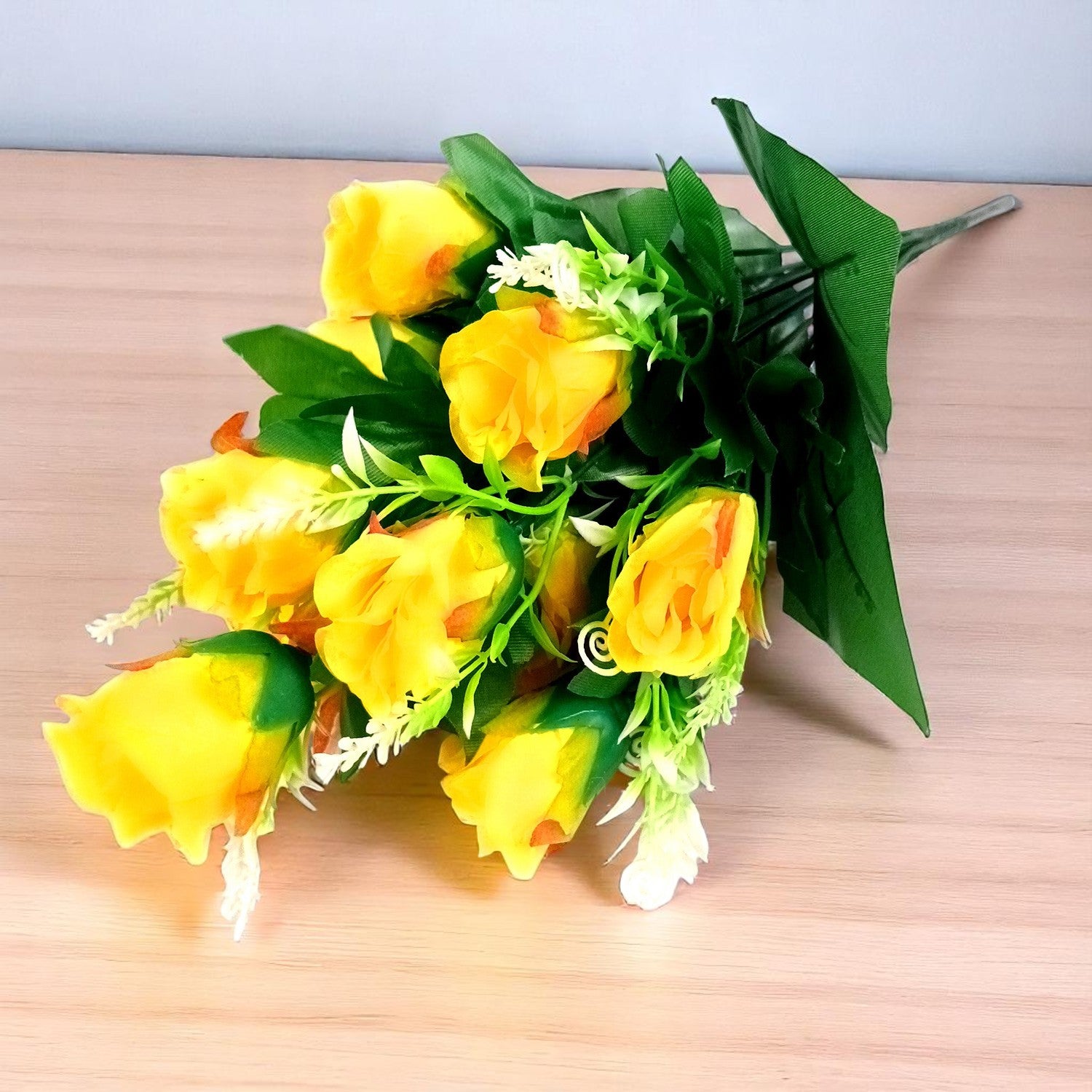 Artificial Flowers Rose | Faux Flowers Bunch - for Home Decor, Side Table, Centerpiece - 17 Inch - Apkamart #Colour_Yellow