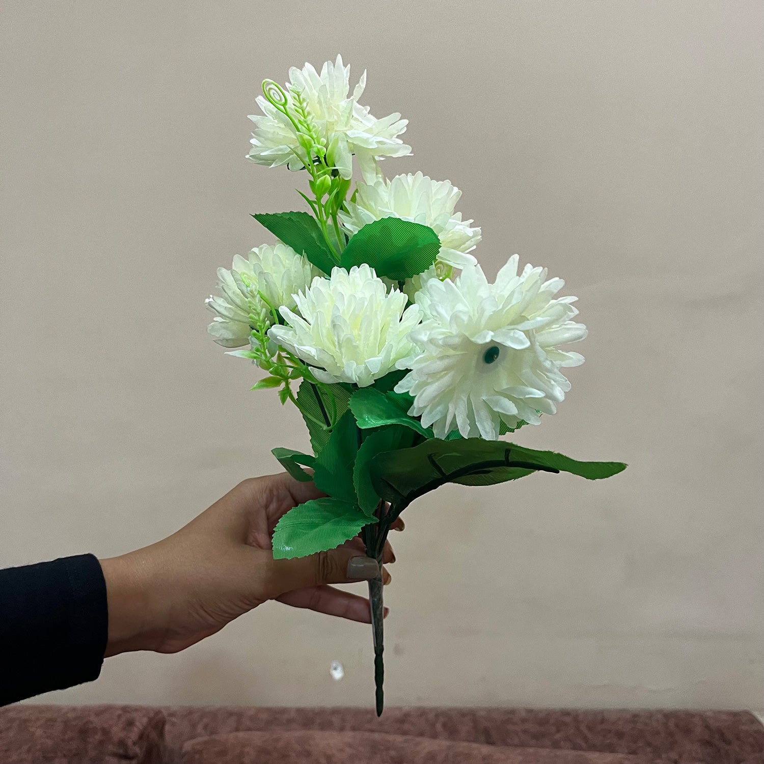 Artificial Flowers Dahlia Bunches for Vase Pot | Faux Flowers Stick - for Home Decor, Living Room, Wedding & Party Decoration (Vase Not Included) - 14 Inch - Apkamart #Colour_White