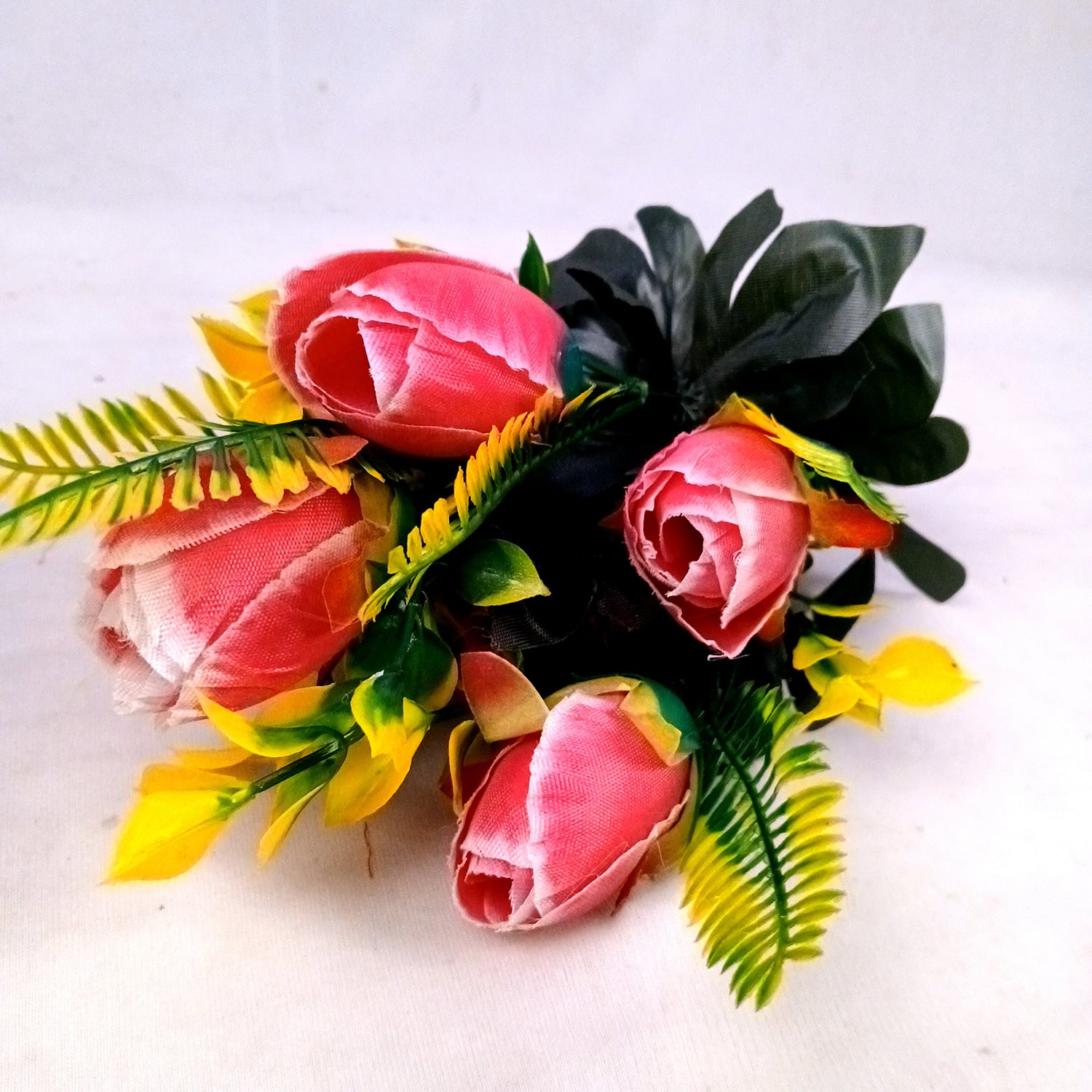 Artificial Flowers Rose Sticks | Faux Flowers Bunch - for Home Decor, Living Room, Wedding & Party Decoration (Vase Not Included) - 14 Inch - Apkamart #Colour_Pink