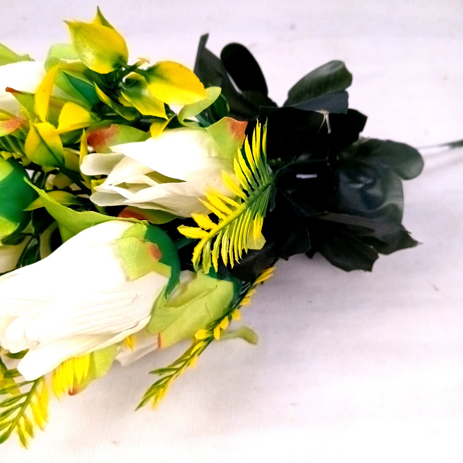 Artificial Flowers Rose Bunches for Vase Pot | Faux Flowers Stem - for Home Decor, Living Room, Office, Wedding & Party Decoration (Vase Not Included) - 14 Inch - Apkamart #Colour_White