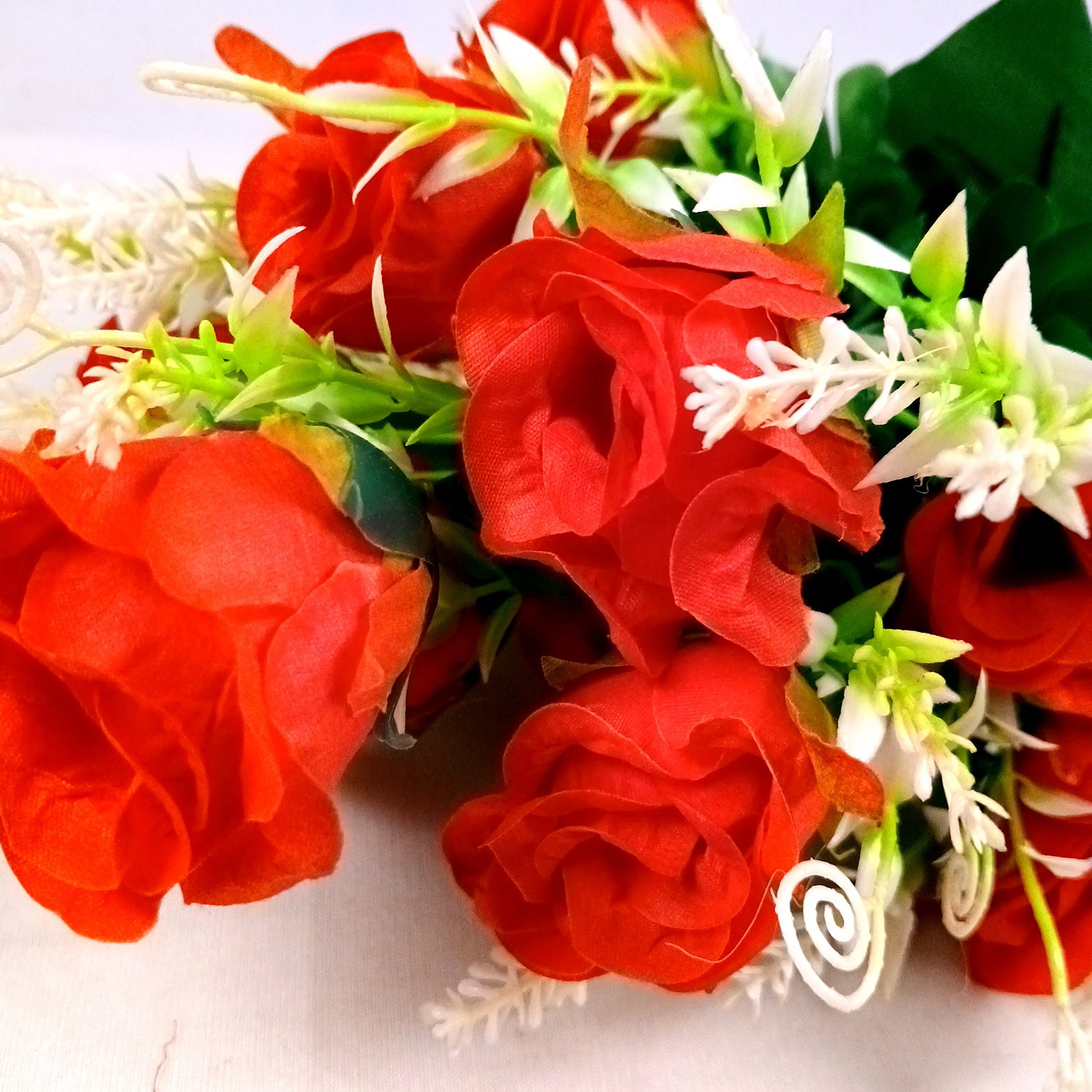 Artificial Flowers Rose | Faux Flowers Bunch - for Home Decor, Side Table, Centerpiece - 17 Inch - Apkamart #Colour_Red