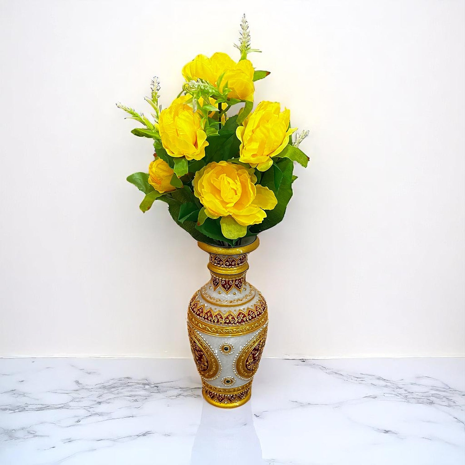 Artificial Flowers Rose Bunches for Vase Pot | Faux Flowers Stem - for Home Decor, Living Room, Office & Festivals Decoration (Vase Not Included) - 15 Inch - Apkamart #Colour_Yellow