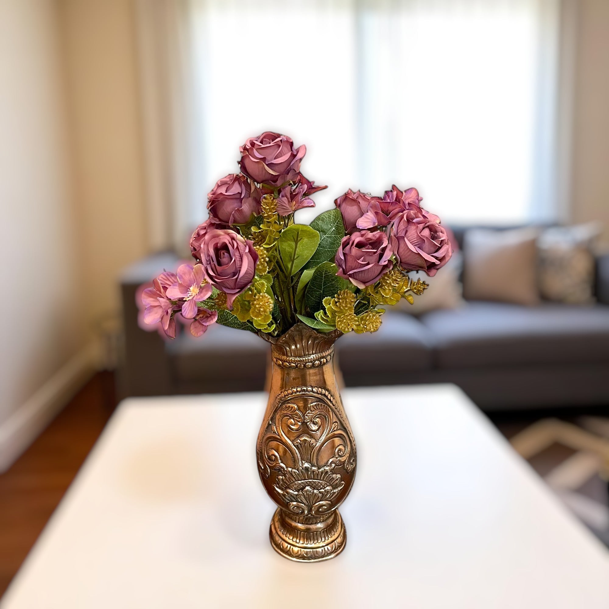 Artificial Flowers Rose Sticks | Faux Flowers Bunch - for Home Decor, Living Room, Centerpiece - 15 Inch - Apkamart #Colour_Pink